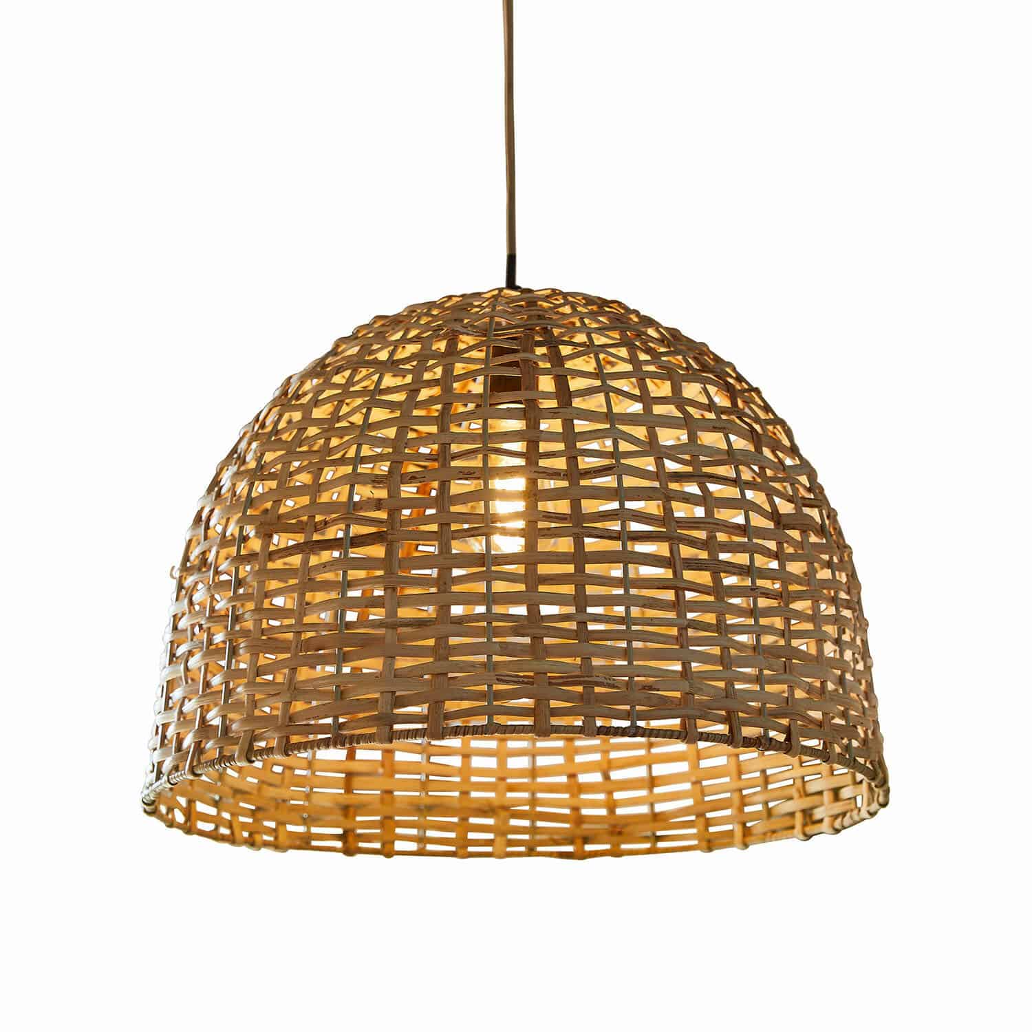 Hanglamp Tiquinal Hanglamp van gevlochten rattan in natuurlijke kleur, stijlvolle plafondlamp voor woonkamer