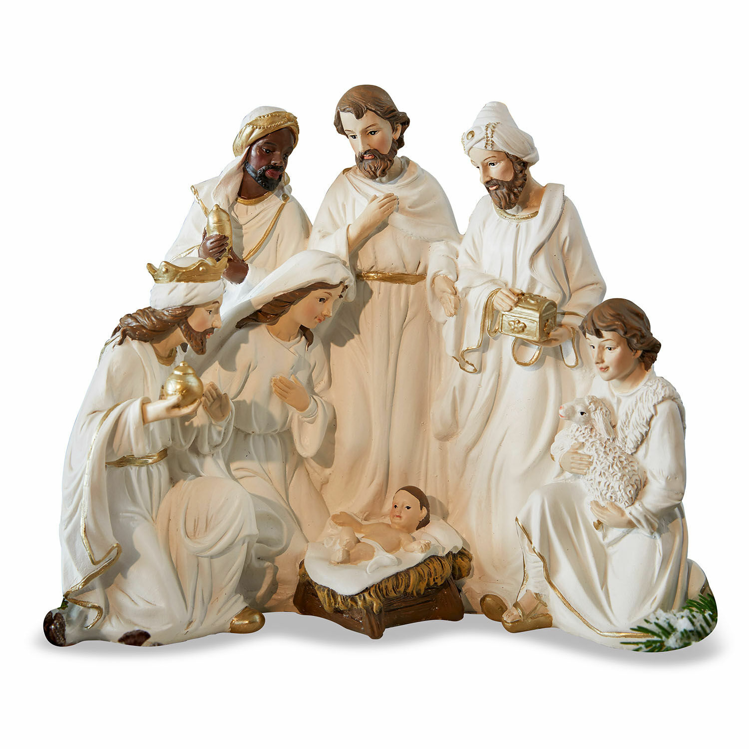 Kerststalfiguren Kanem Witte keramische kerststalfiguren met de Drie Koningen en het kindje Jezus voor kerstdecoratie