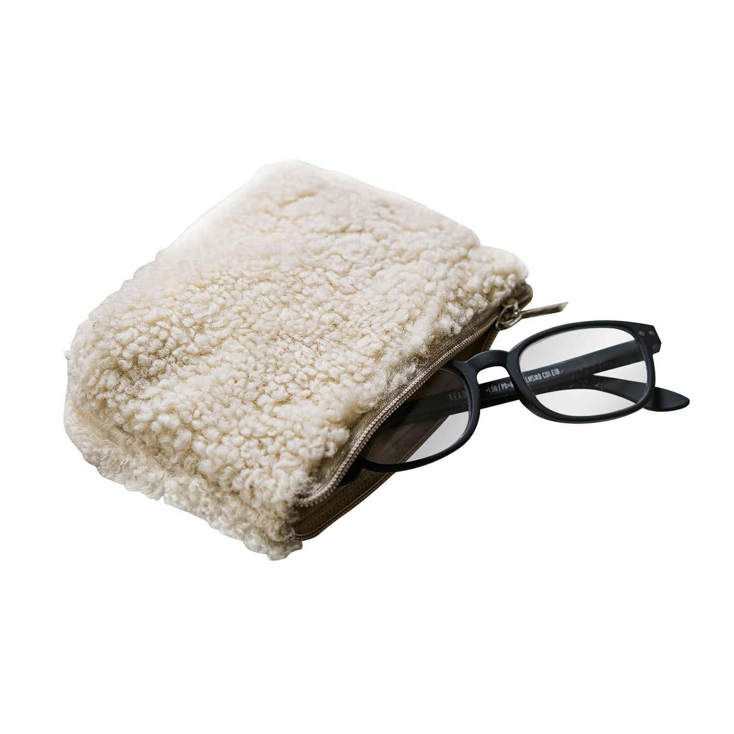 Trousse à maquillage Bathilde Étui à lunettes en tissu doux crème effet laine, pratique et élégant pour protéger vos lunettes