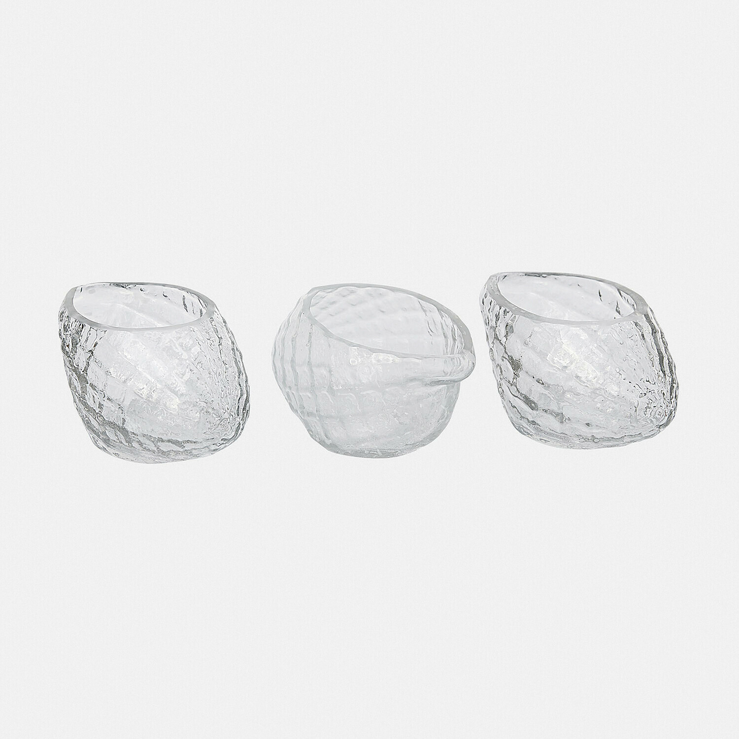 Lot de 3 bougeoirs Wynska Ensemble de trois coupelles en verre transparent texturé pour décoration et service élégant