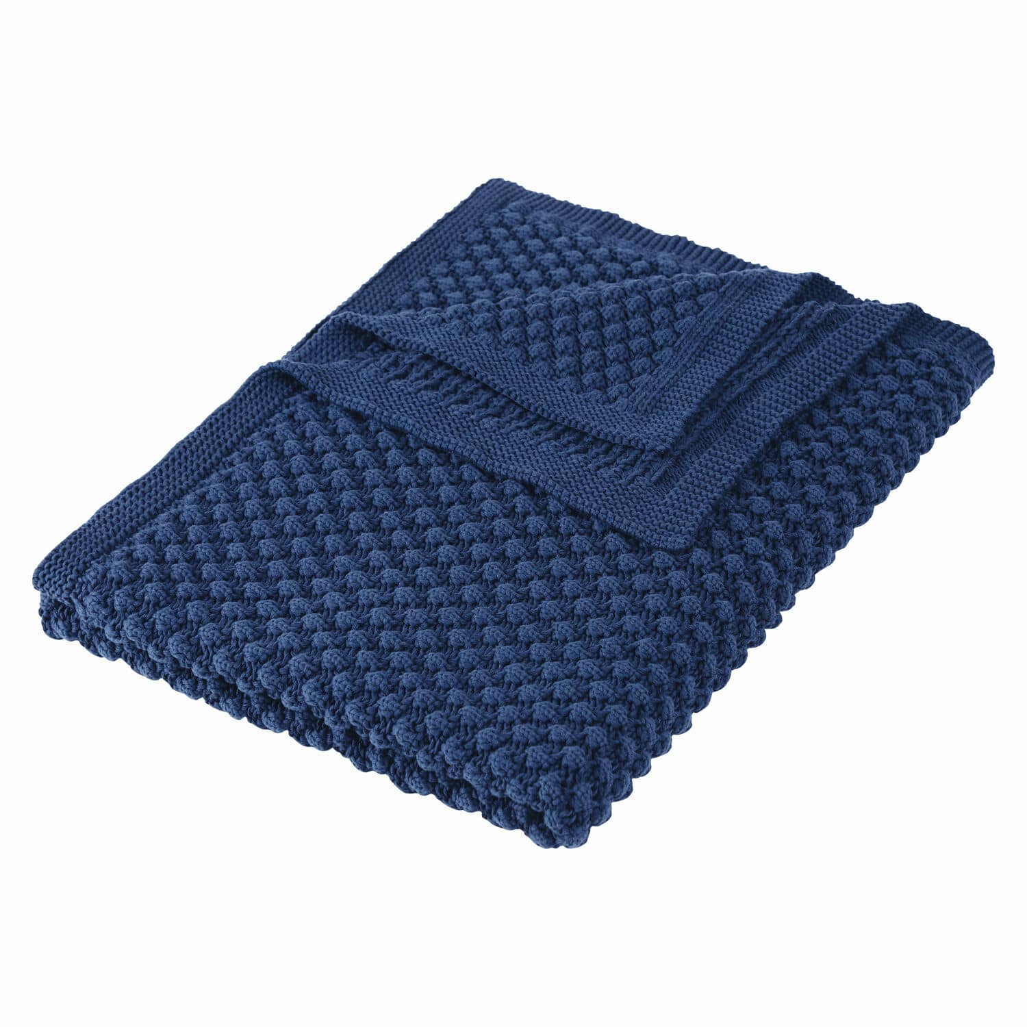 Donkerblauwe Tremes deken met grof breisel, zacht en warm, perfect voor woonkamer en slaapkamer