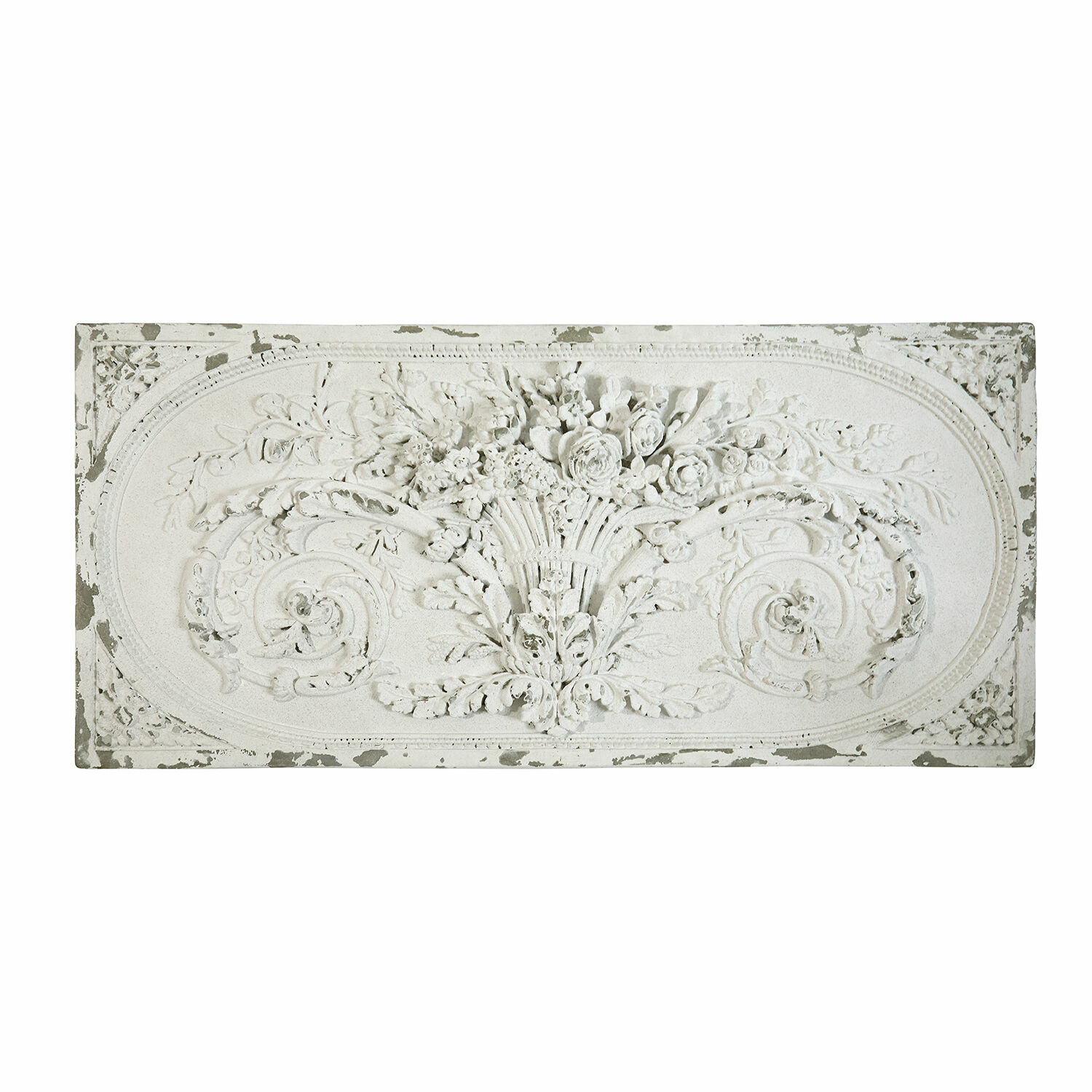 Panneau décoratif Rêveresque Plaque murale blanche décorative en relief floral avec finition vieillie pour décoration intérieure vintage