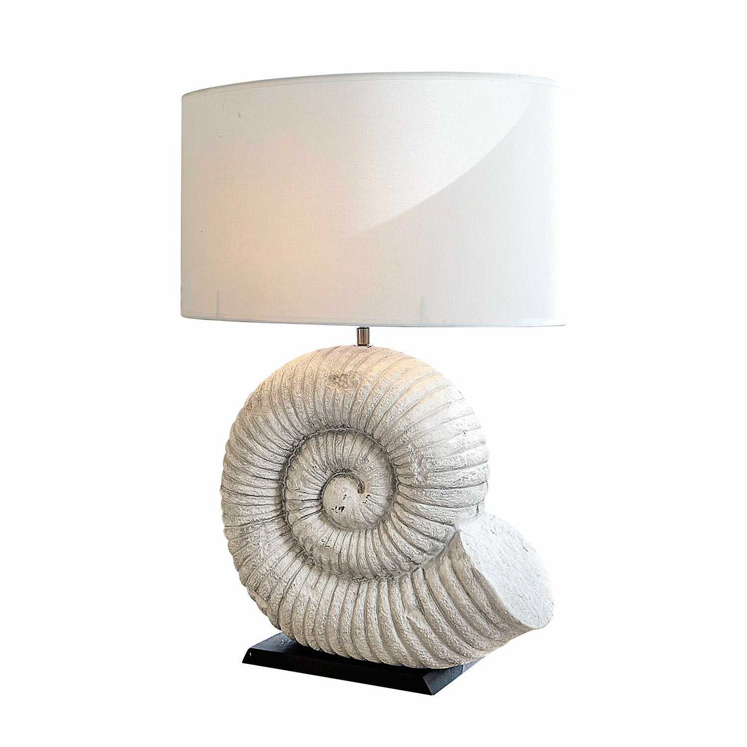 Lampe à poser Korrellin Lampe de table avec abat-jour blanc et base en forme de coquillage en pierre, lampe décorative intérieure
