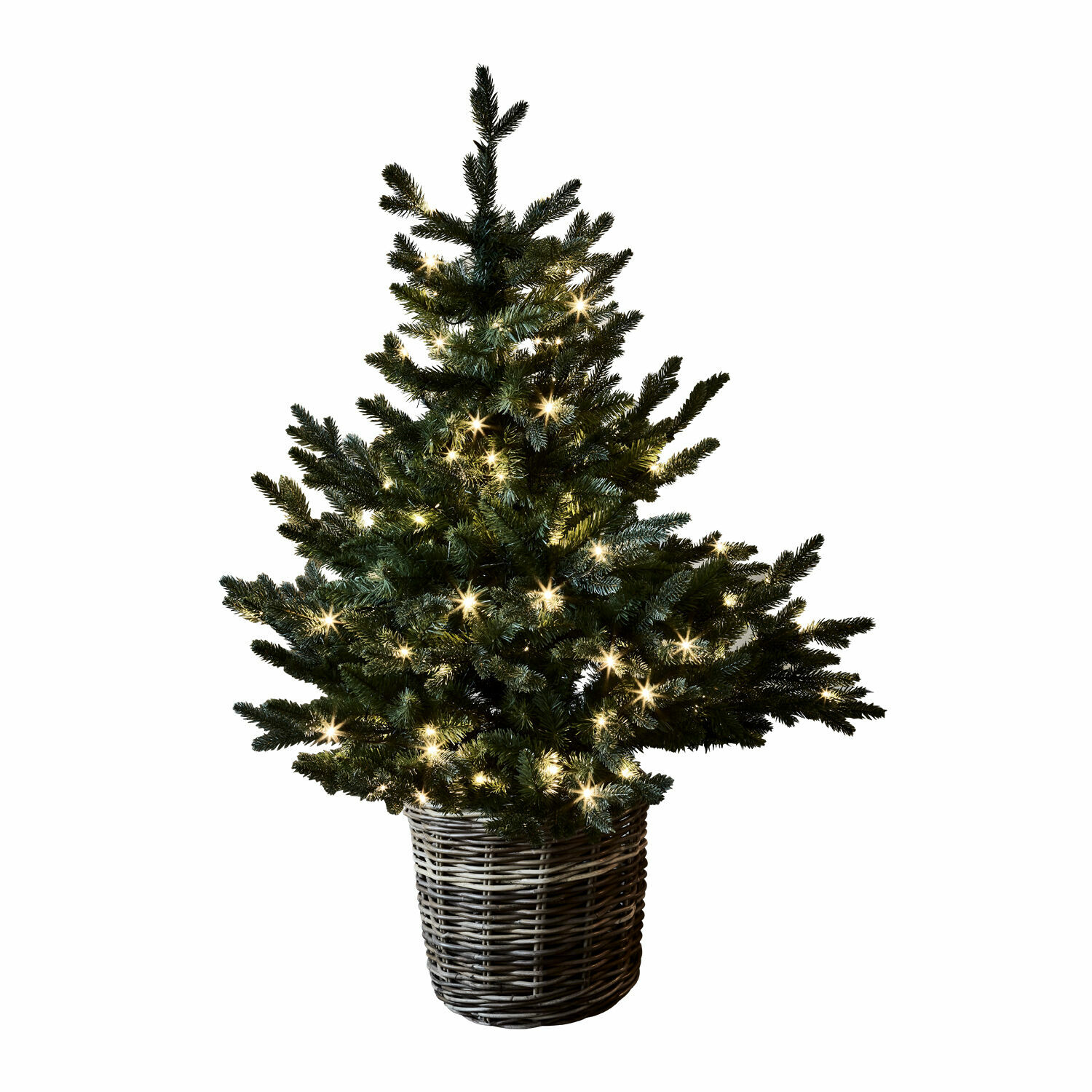 Sapin décoratif Mantilly Sapin artificiel dans un panier en osier avec lumières blanches chaudes, décoration de Noël
