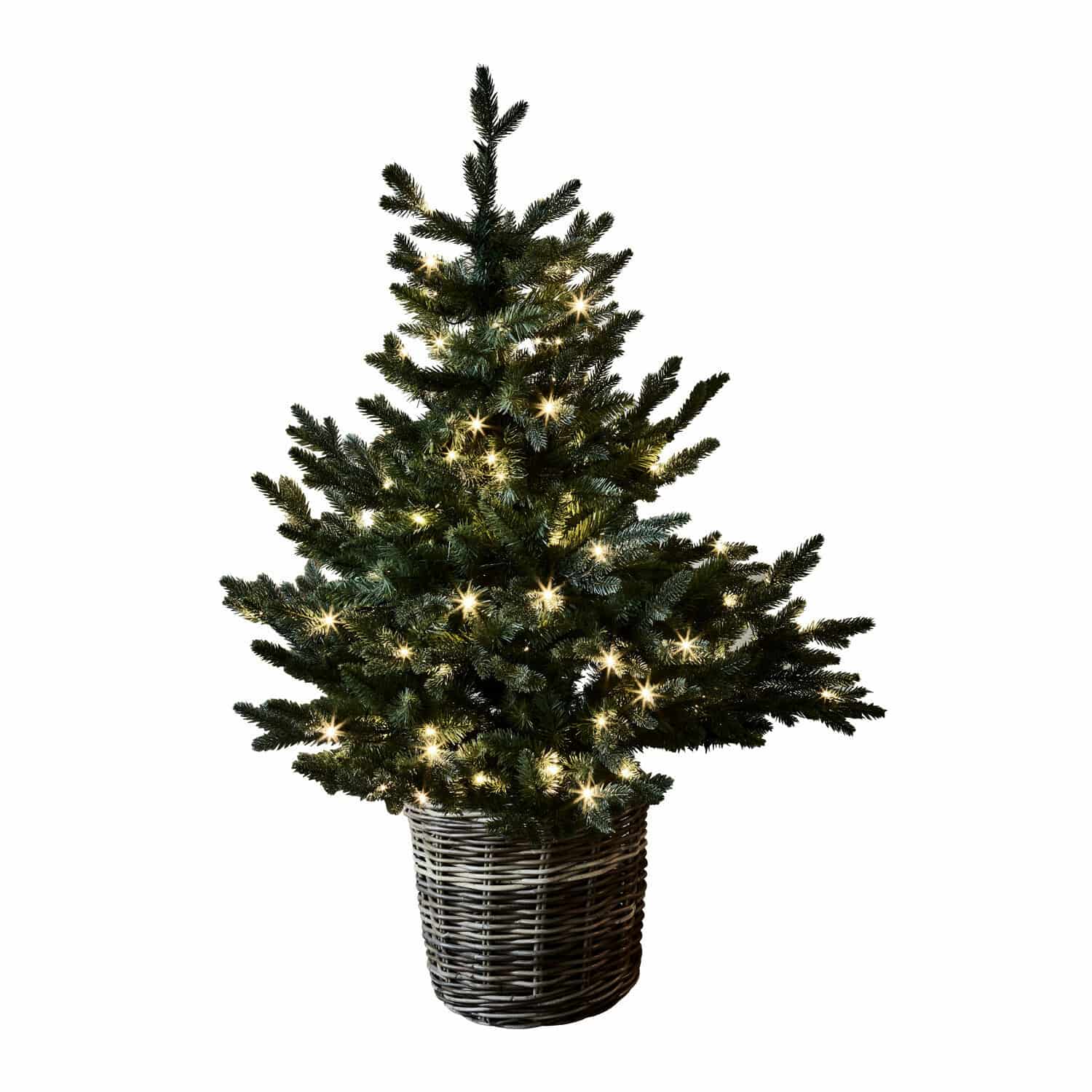 Sapin décoratif Mantilly Sapin artificiel dans un panier en osier avec lumières blanches chaudes, décoration de Noël