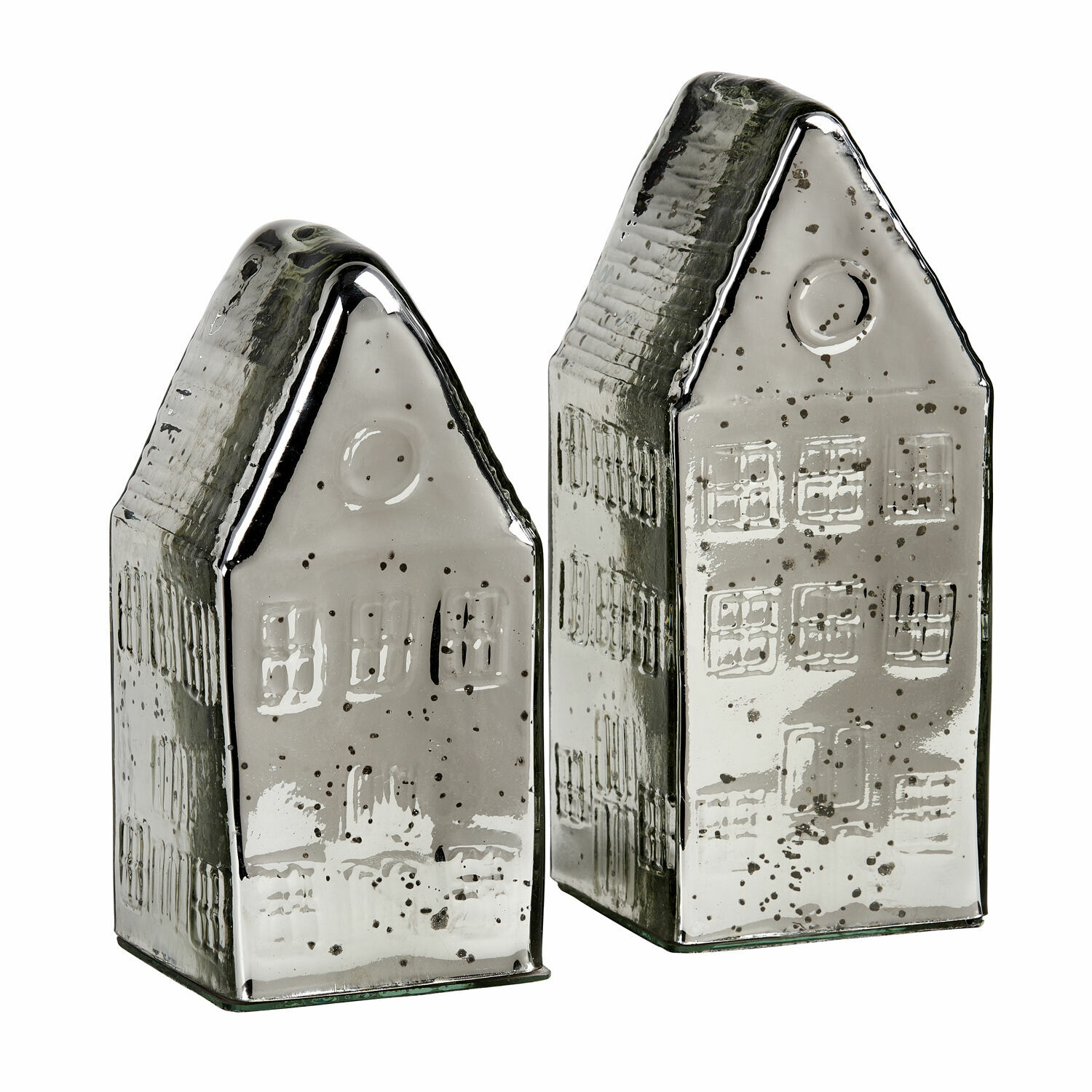 Sierhuisje set van 2 Langridge Twee glanzende zilveren keramische huisdecoraties, interieuraccessoire en cadeau
