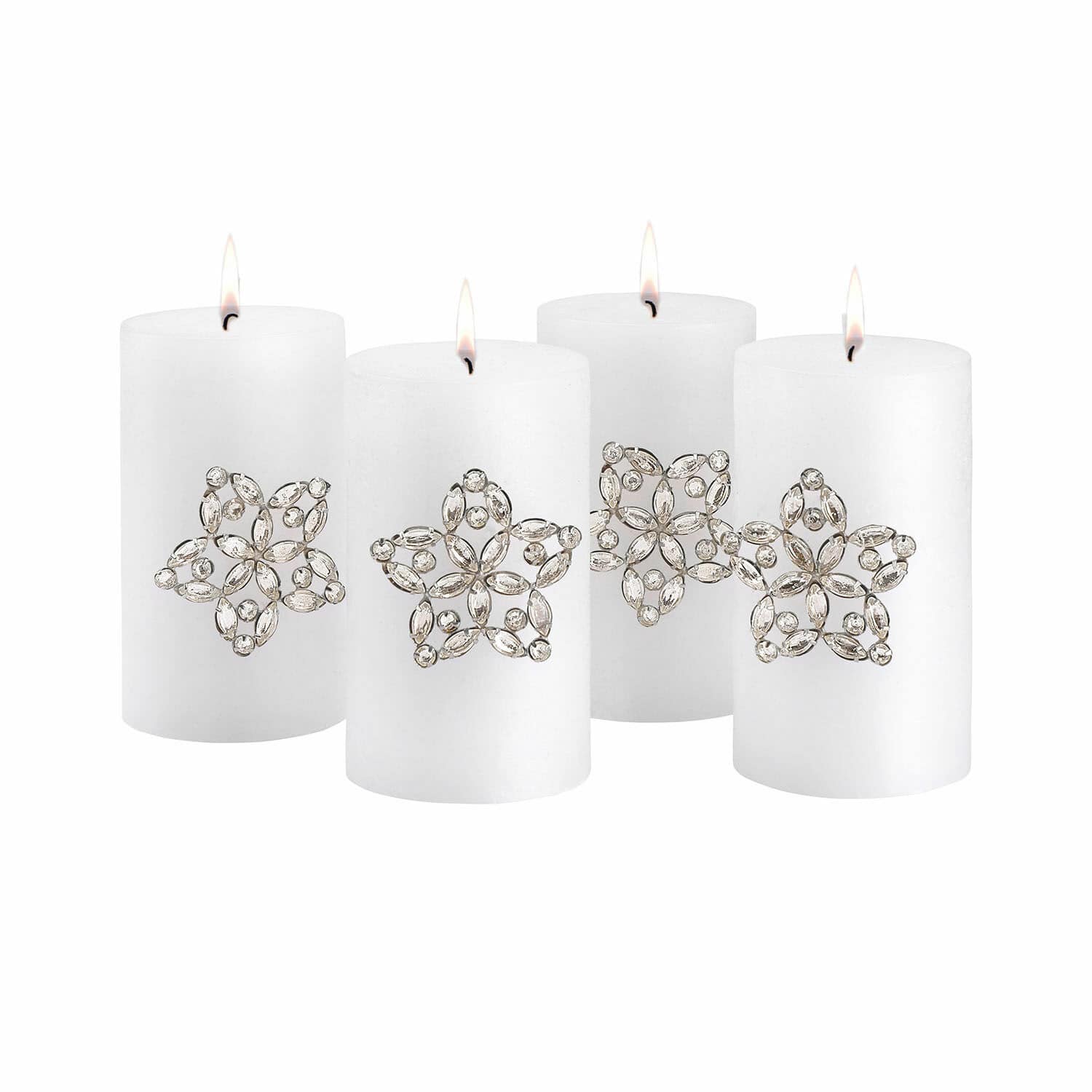 Sierpin set van 4 Custer Set van vier witte kaarsen met zilveren kristallen sterren voor interieurdecoratie