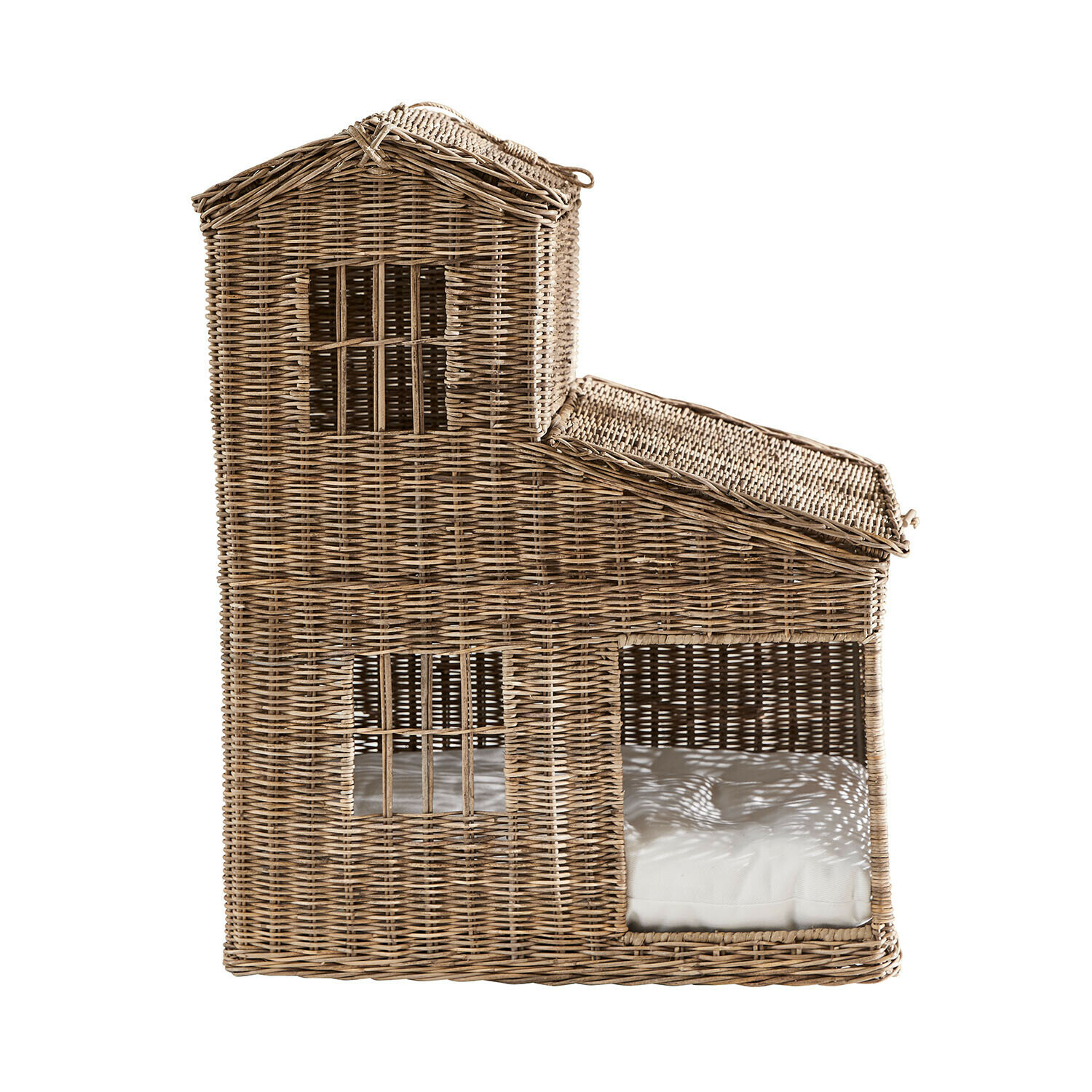 Maison pour chat Ravnda Maison pour animaux en osier naturel avec coussin, niche écologique pour chat confortable