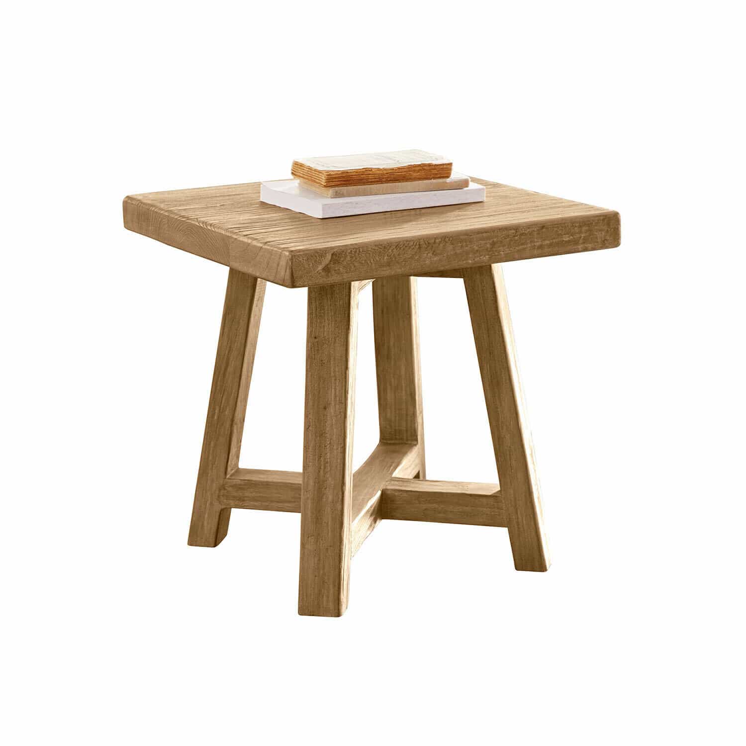 Table d'appoint Eldonbury Table carrée en bois naturel avec livres posés dessus, meuble d'appoint pour salon