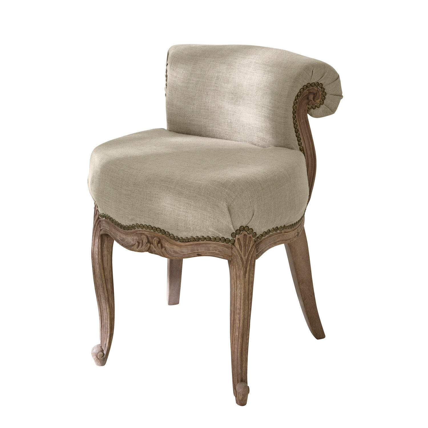 Stoel Rivel Elegante beige stoffen stoel met gesneden houten frame in klassieke stijl