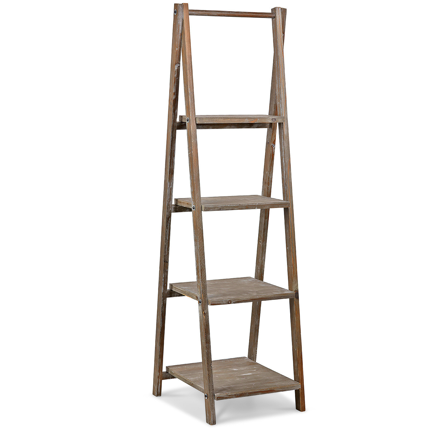 Étagère Lester Étagère en bois gris à quatre niveaux avec un style rustique pour rangement pratique