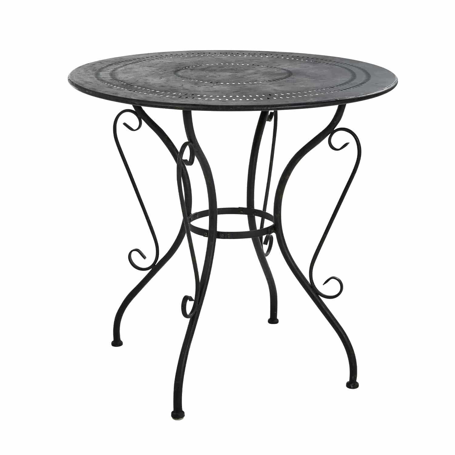 Tafel Aube Ronde zwarte metalen tafel met geperforeerd blad en sierlijke poten voor tuin