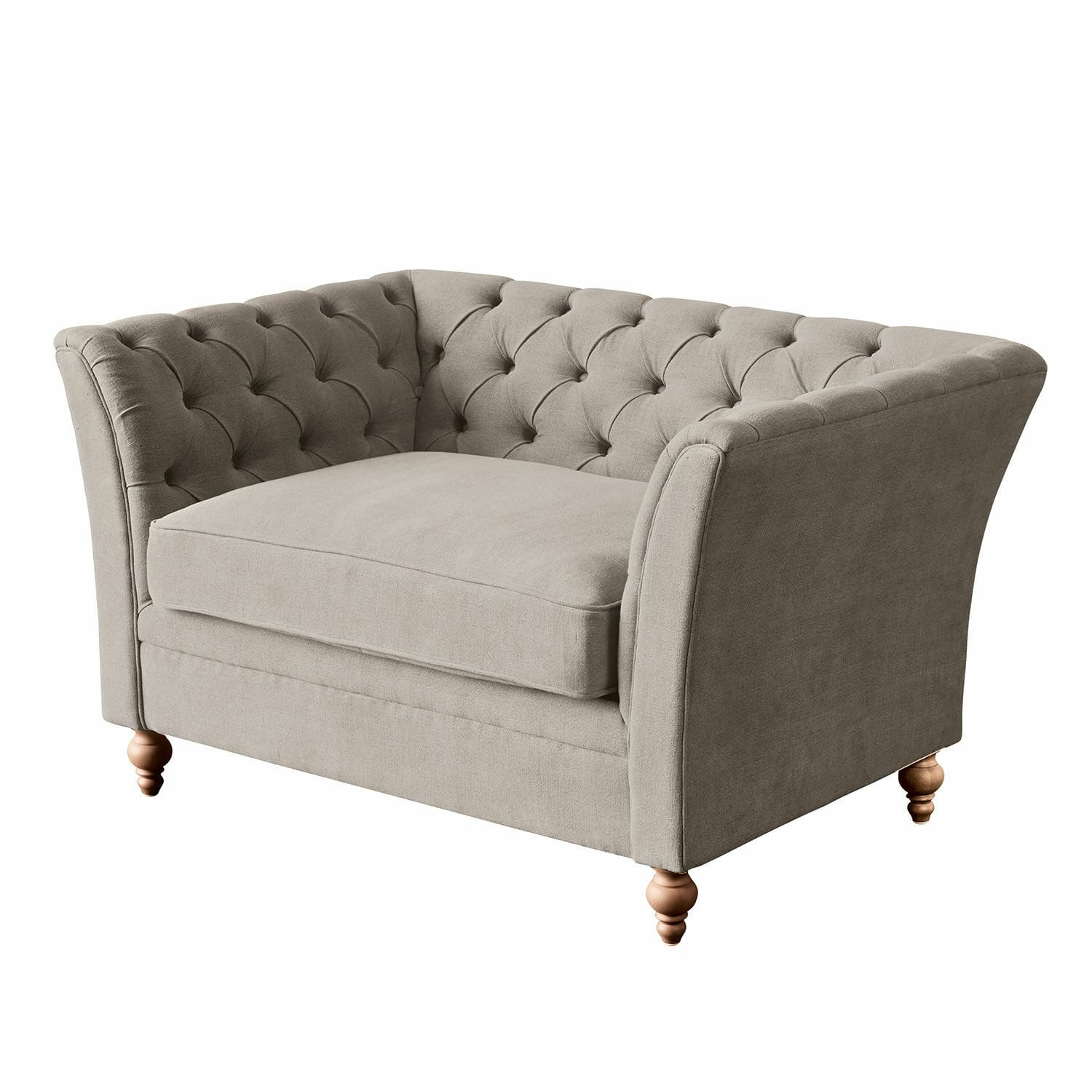 Canapé Clères Canapé gris en tissu avec dossier capitonné et pieds en bois, meuble confortable pour salon
