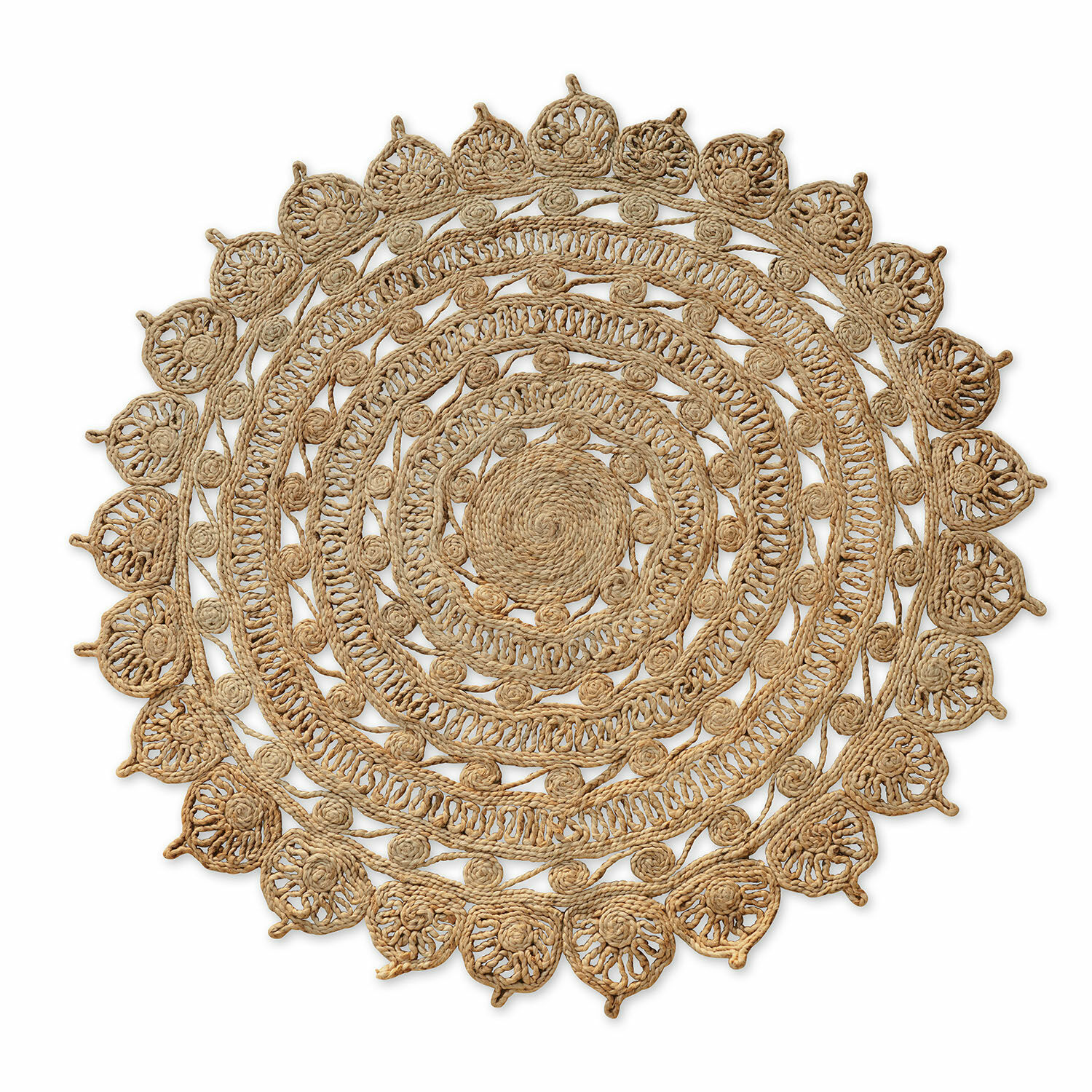 Ronde vloerkleed van natuurlijke jute met decoratief patroon, jute vloerkleed voor interieur