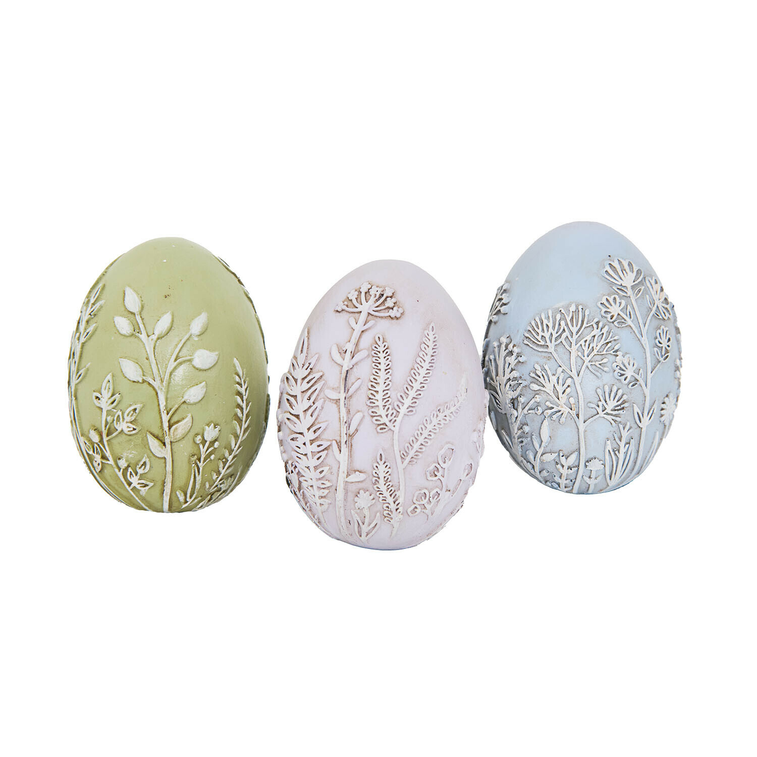 Lot de 3 œufs de Pâques Fauverine Ensemble de trois œufs décoratifs en céramique pastel avec motifs floraux en relief