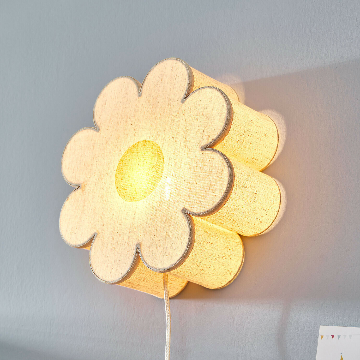 Applique Poppeline Applique murale en forme de fleur en tissu beige clair, lampe décorative pour chambre d'enfant