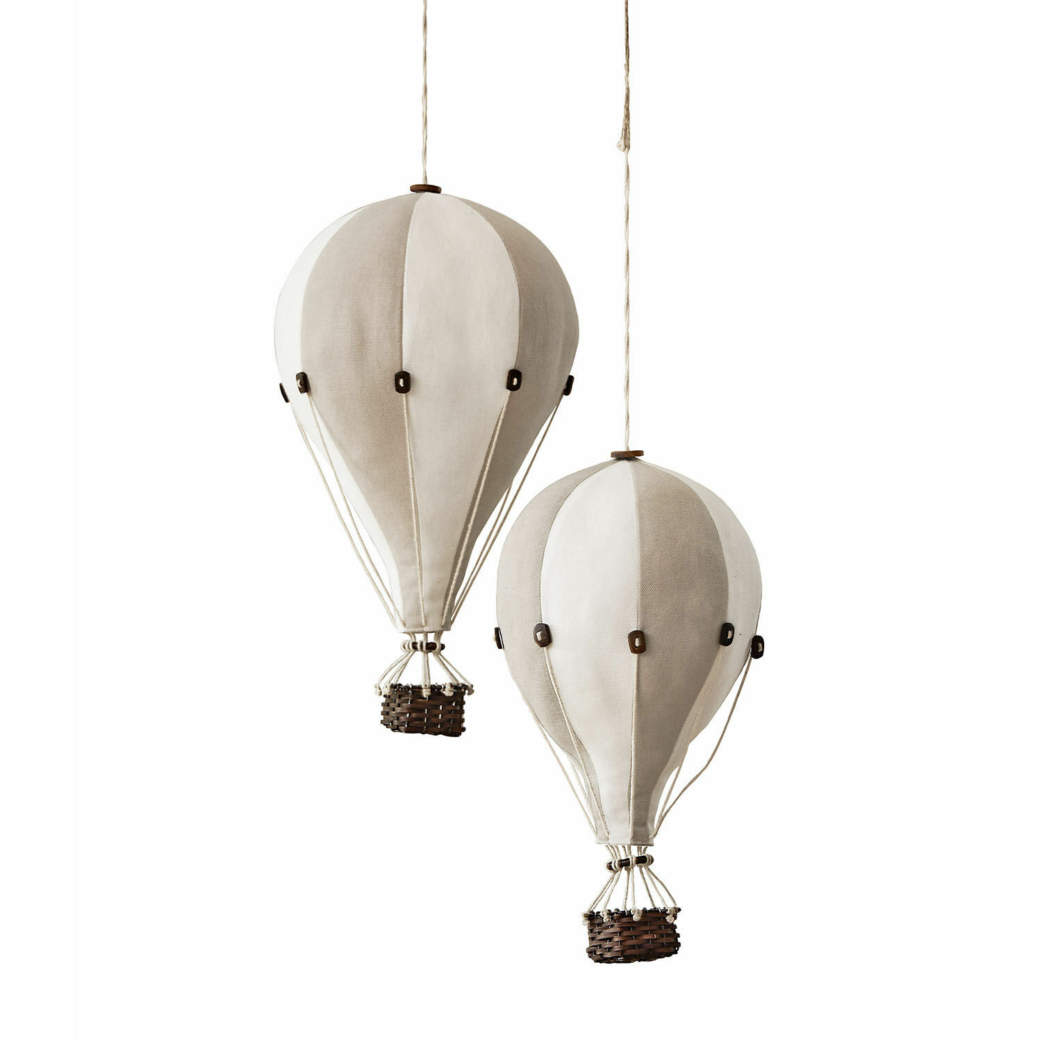 Lot de 2 montgolfières décoratives Merrybean Ballons décoratifs en tissu beige et blanc à suspendre, décoration intérieure tendance et légère