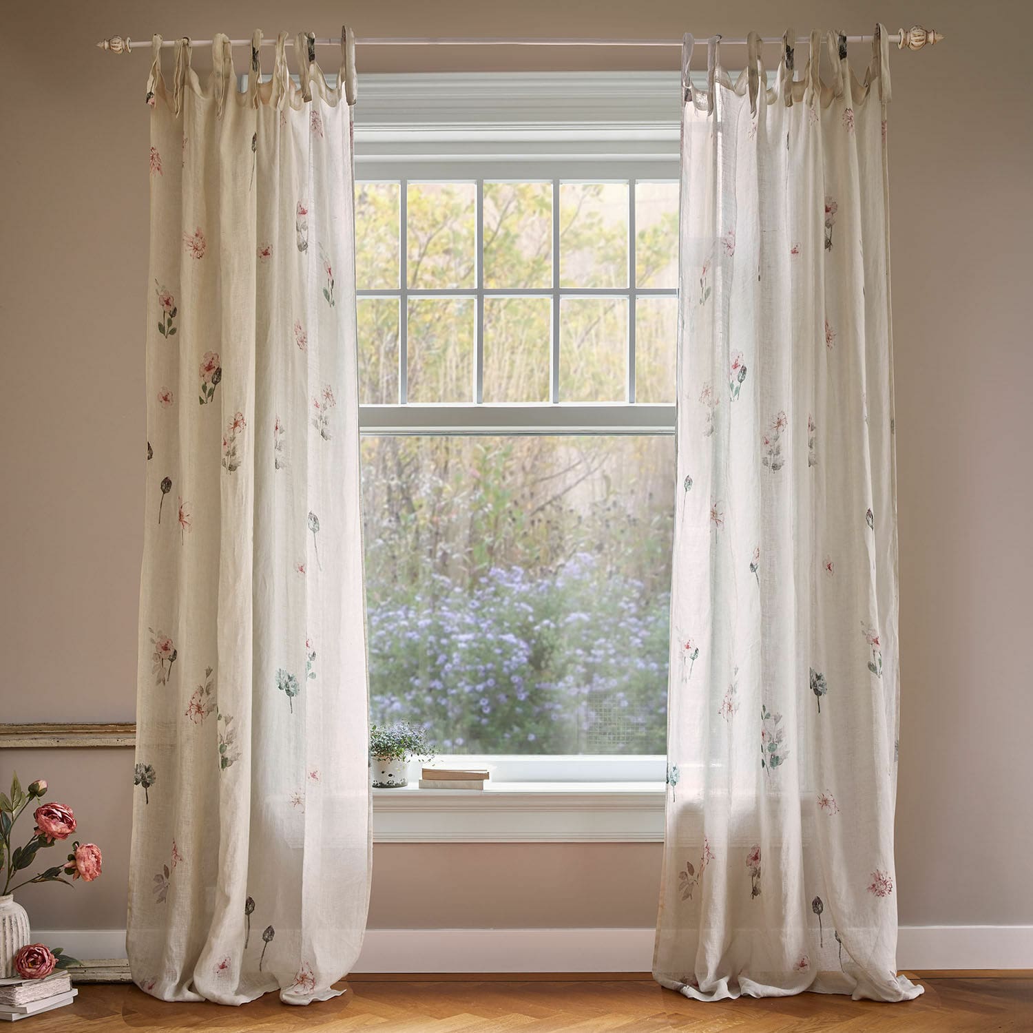 Rideau Normelie Rideaux en lin crème translucides avec motif floral délicat pour décoration de fenêtre élégante