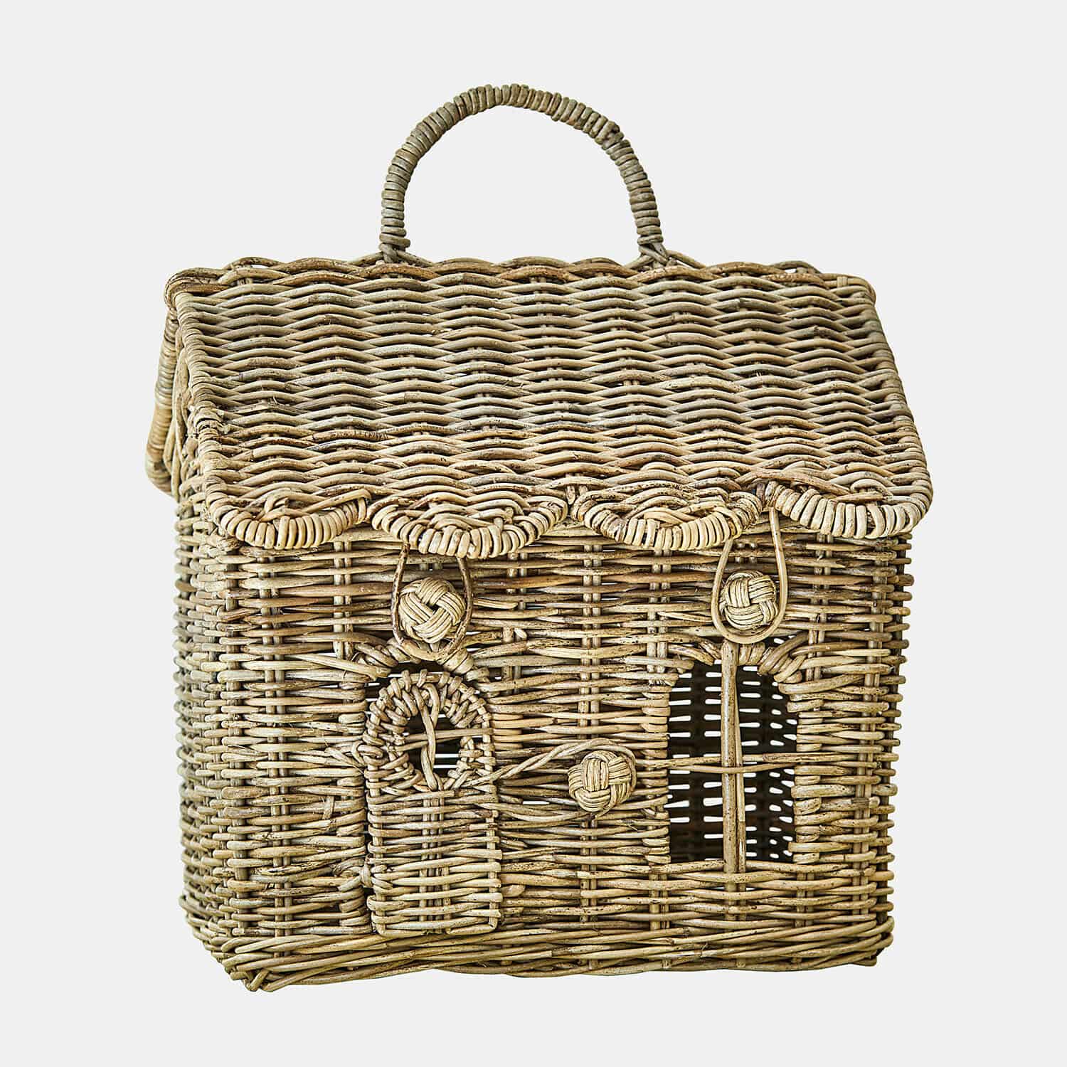 Huisvormig mandje Fintello Rieten mand in huisvorm met handvat, natuurlijke kleur, decoratief en praktisch voor opslag