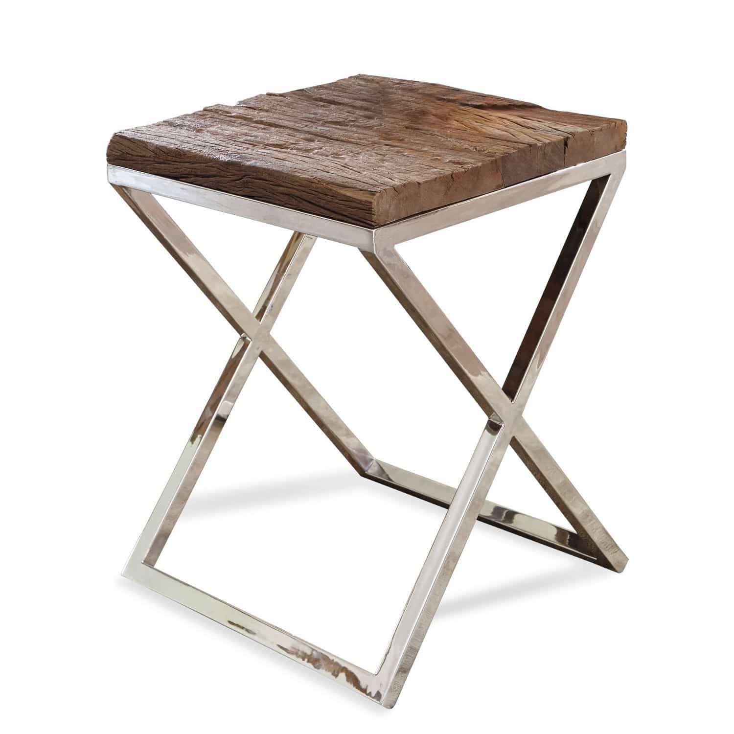 Table d'appoint Willis Table d'appoint avec plateau en bois et cadre métallique argenté, meuble moderne pour salon