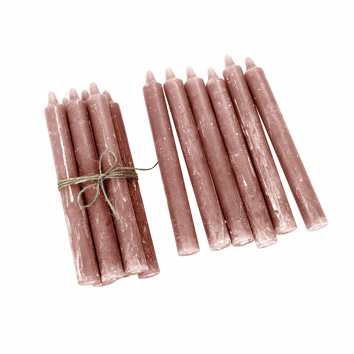 Lot de 12 bougies Bauceau Lot de bougies roses en cire liées par une corde, décoration d'intérieur élégante et simple