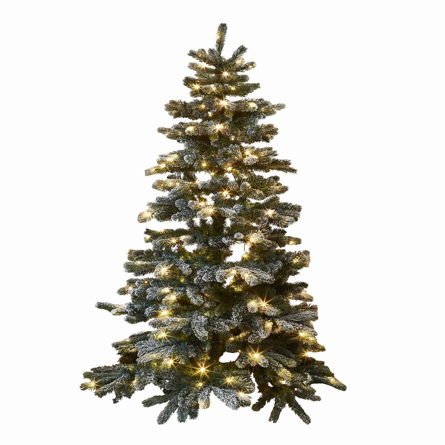 Sapin de Noël Mannier Sapin artificiel avec branches enneigées et lumières LED chaudes pour décoration de Noël