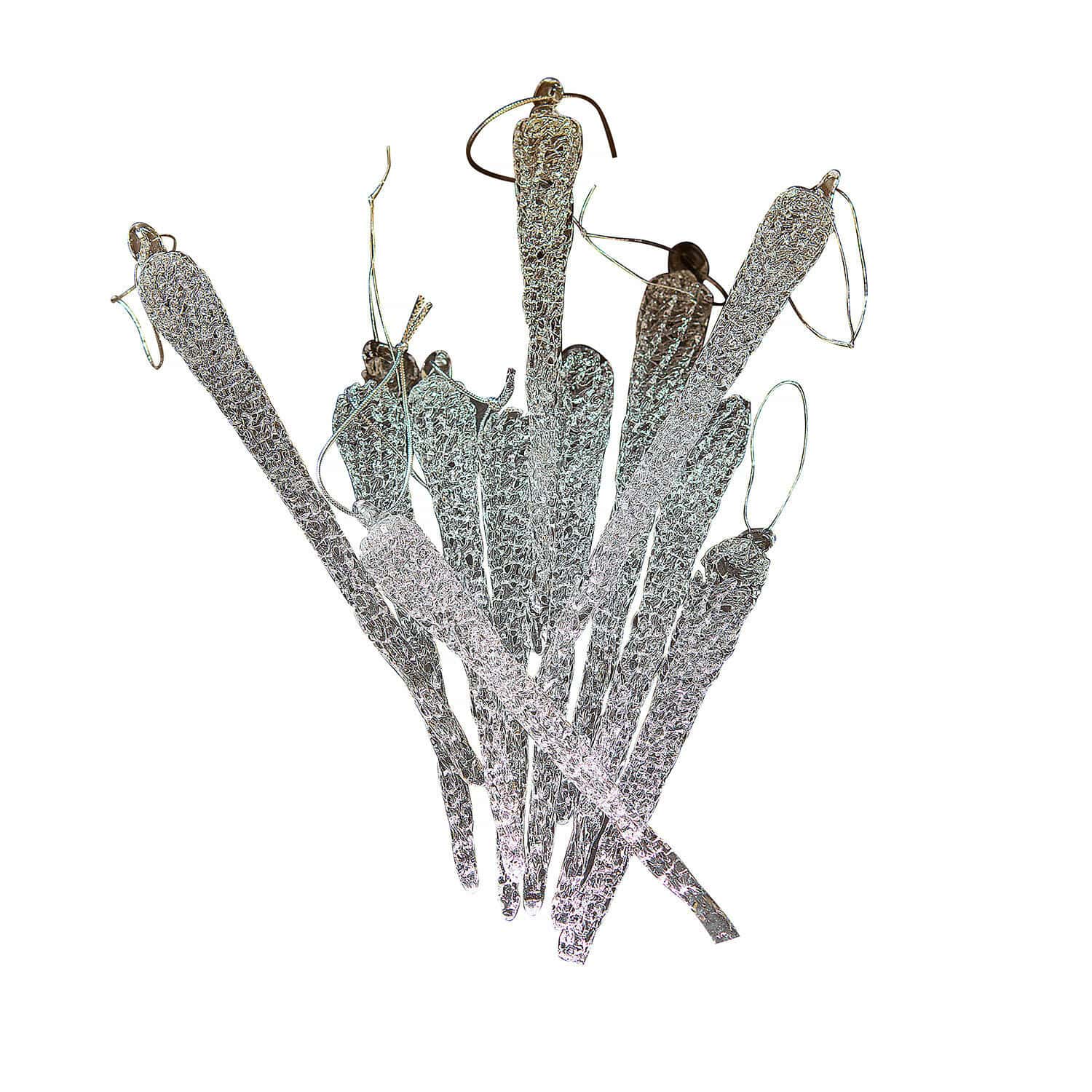 Lot de 12 stalactites en verre Salvique Ensemble de décorations suspendues en métal argenté avec surface texturée pour décoration intérieure