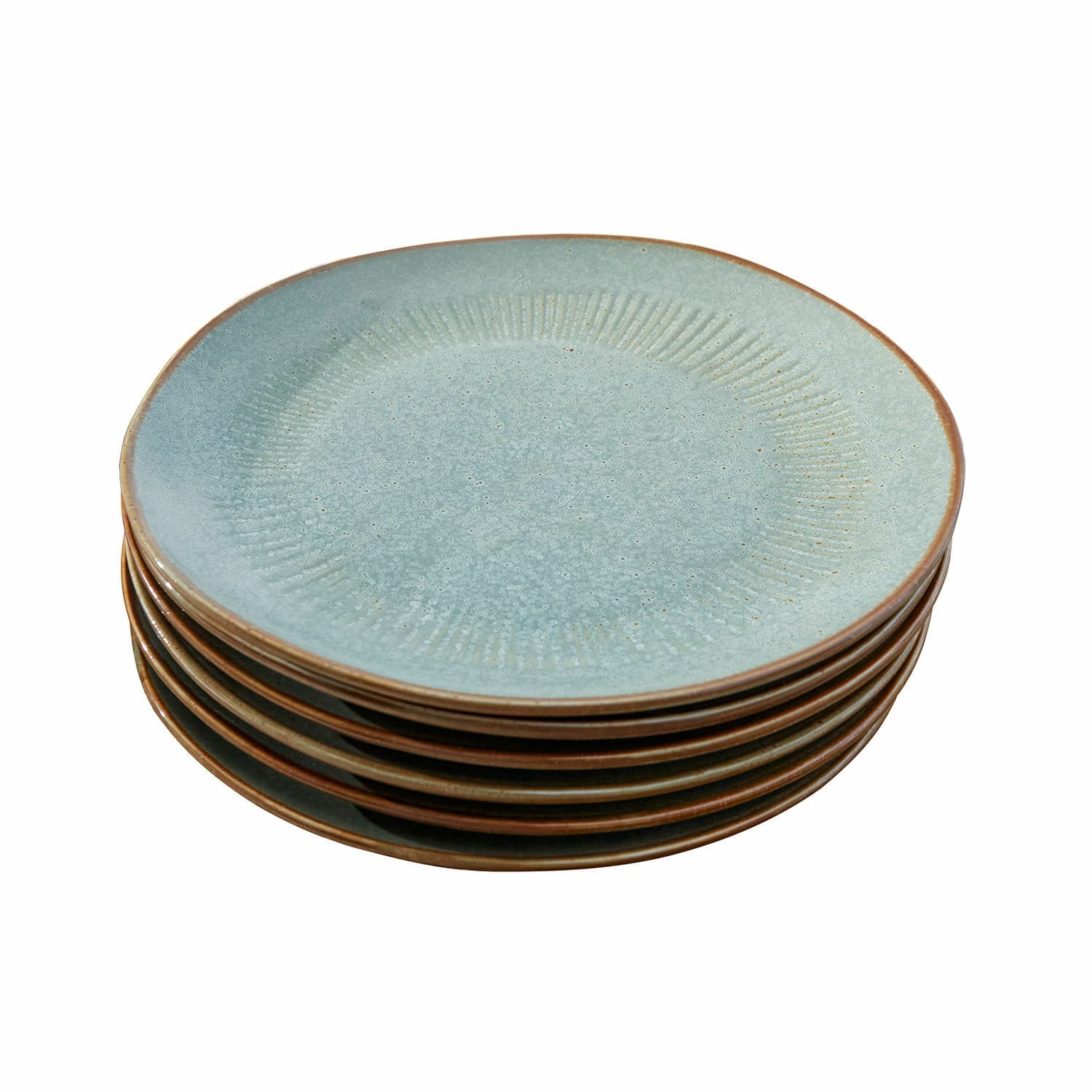 Lot de 6 assiettes Périers Ensemble d'assiettes en céramique bleue avec bord brun, parfait pour la décoration de table et le service