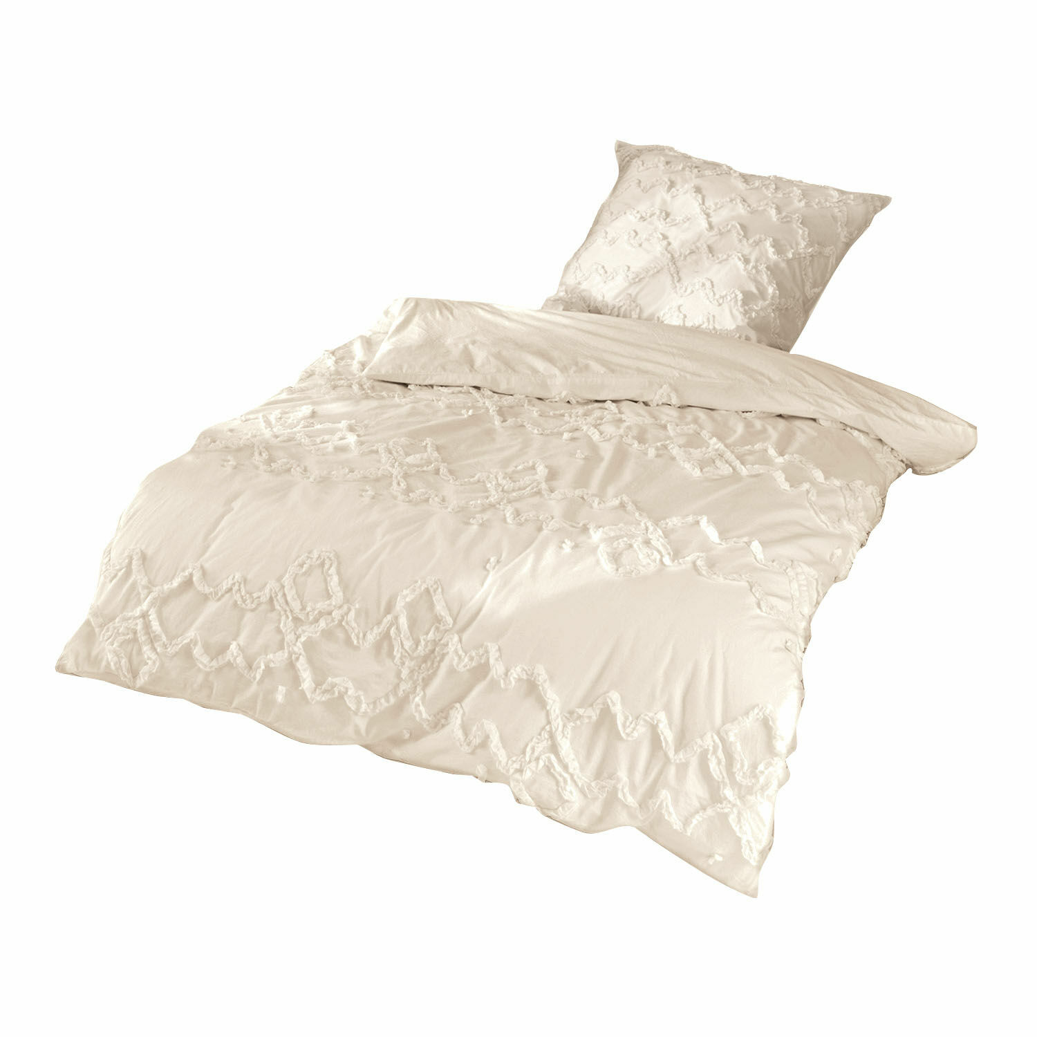 Parure de lit Élaine Parure de lit beige en coton avec motif décoratif, douce et élégante pour la chambre