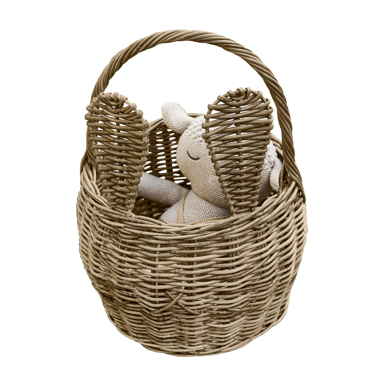Konijnenmand Whimsywood Natuurlijke rieten mand in konijnenvorm met oren en zachte knuffel binnenin, beige kleur