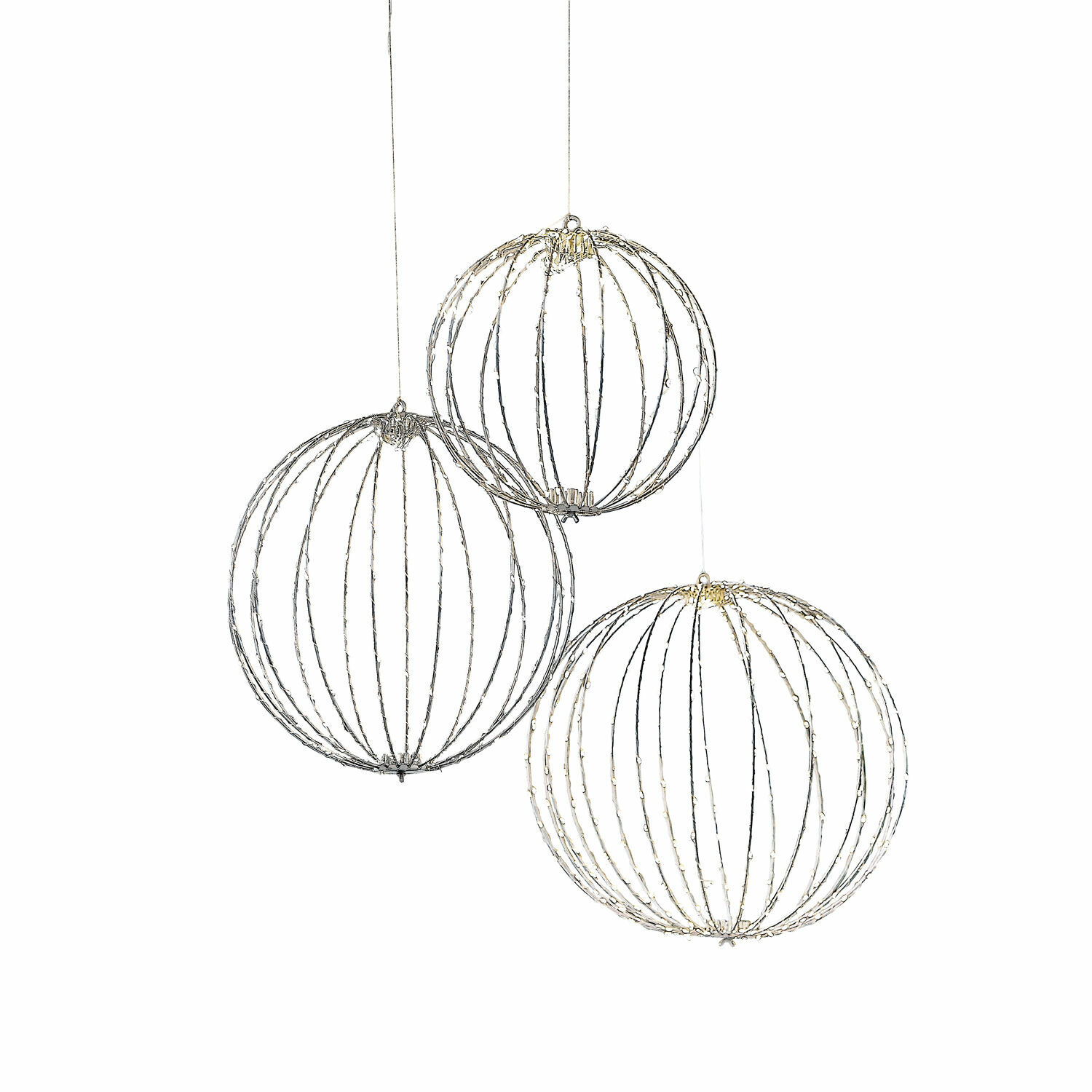 Ensemble de 3 boules LED argentées en métal, décoration lumineuse pour intérieur et extérieur