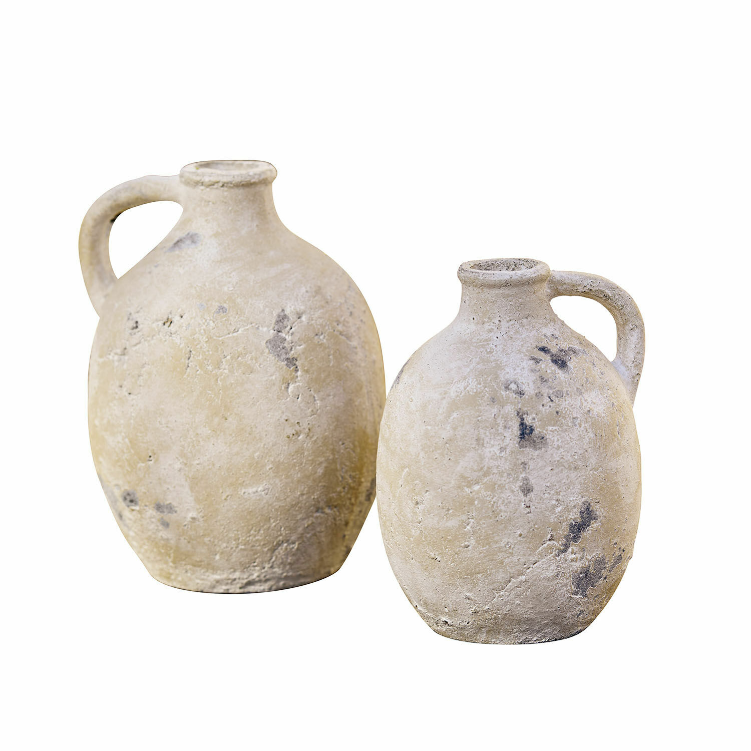 Vaas set van 2 Yvorne Twee beige keramische kannen met handvat in rustieke stijl voor interieurdecoratie