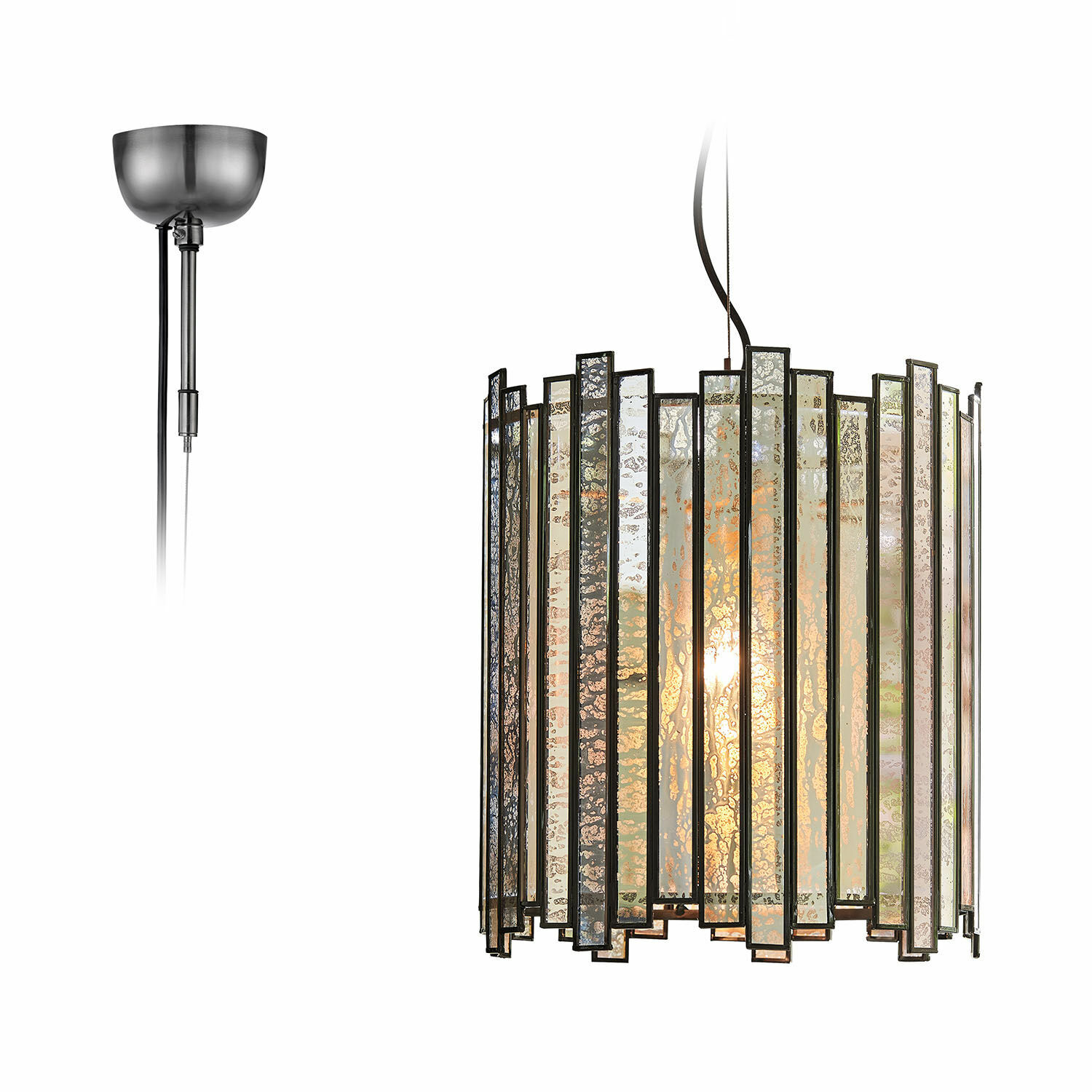 Hanglamp Thévigny Hanglamp met metalen frame en zilverkleurige glazen panelen voor moderne woonkamer