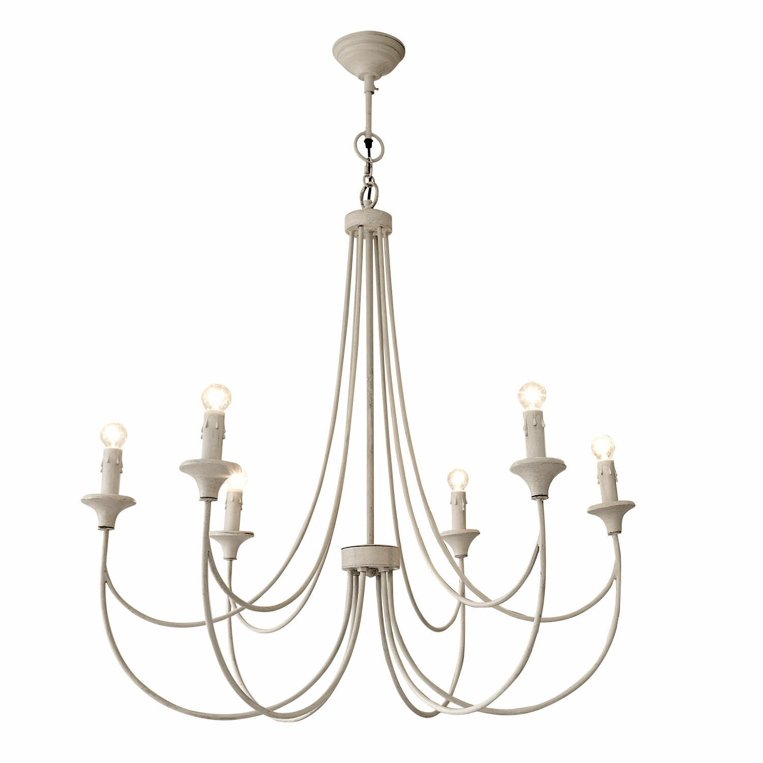 Kroonluchter Blenhaven Witte metalen kroonluchter met acht vintage lampen voor woonkamer en eetkamer