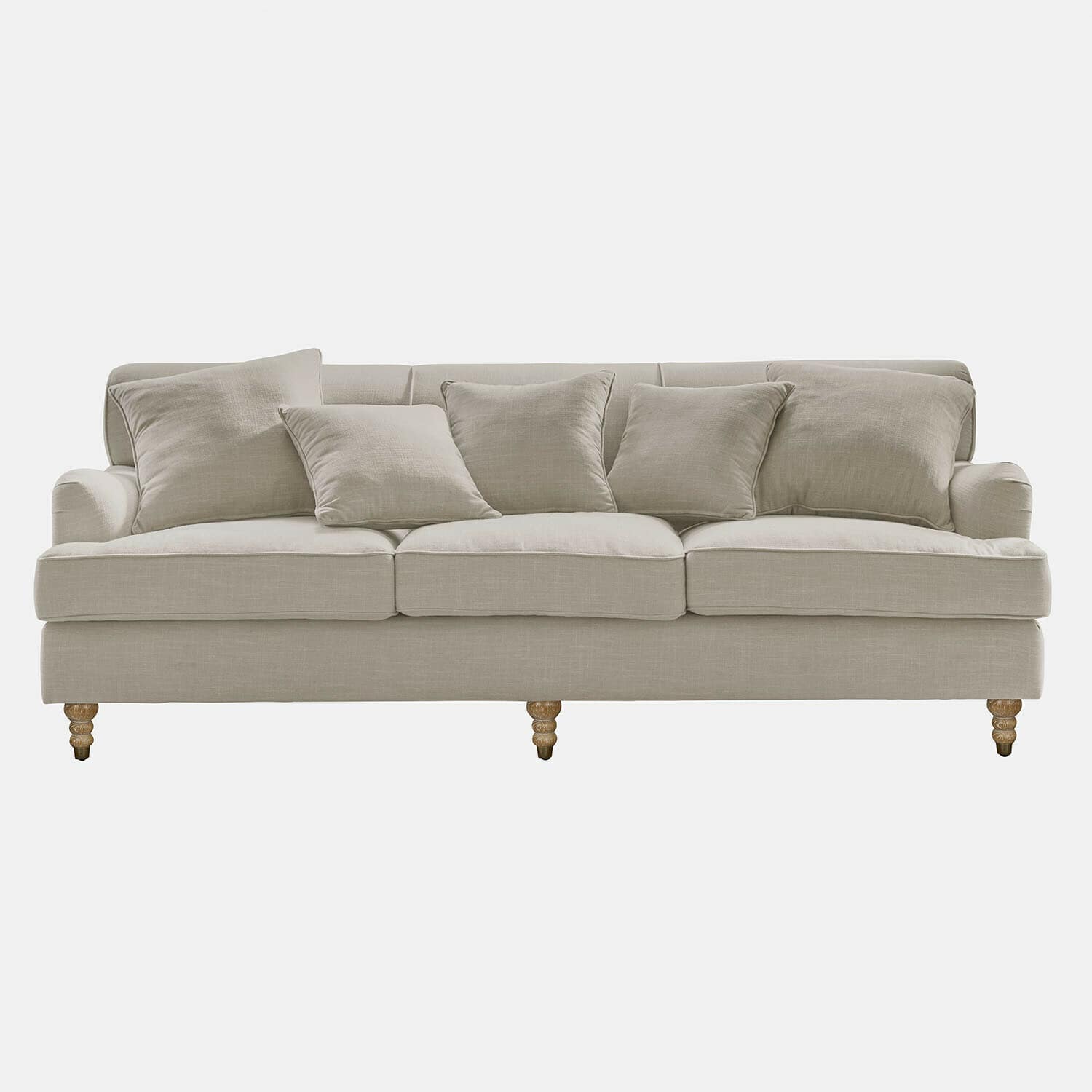 Canapé Isa Canapé beige en tissu avec coussins et pieds en bois, meuble confortable pour salon