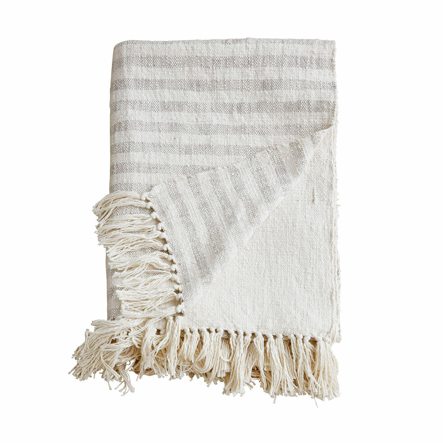 Plaid Marpent Plaid en coton naturel crème avec franges, couverture douce et décorative pour salon