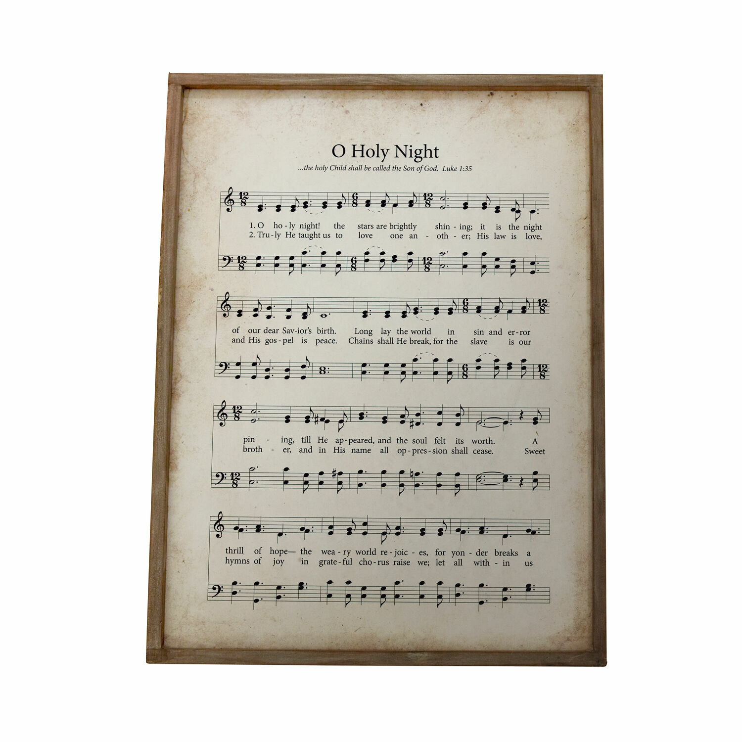 Tableau Holy Night Tableau avec partition et paroles de O Holy Night encadré en bois sur fond blanc
