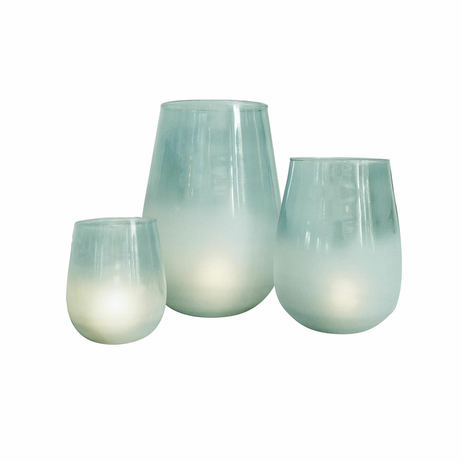 Windlicht set van 3 Miristelle Set van drie glazen windlichten in muntgroen met subtiel ombre-effect, stijlvolle interieurdecoratie
