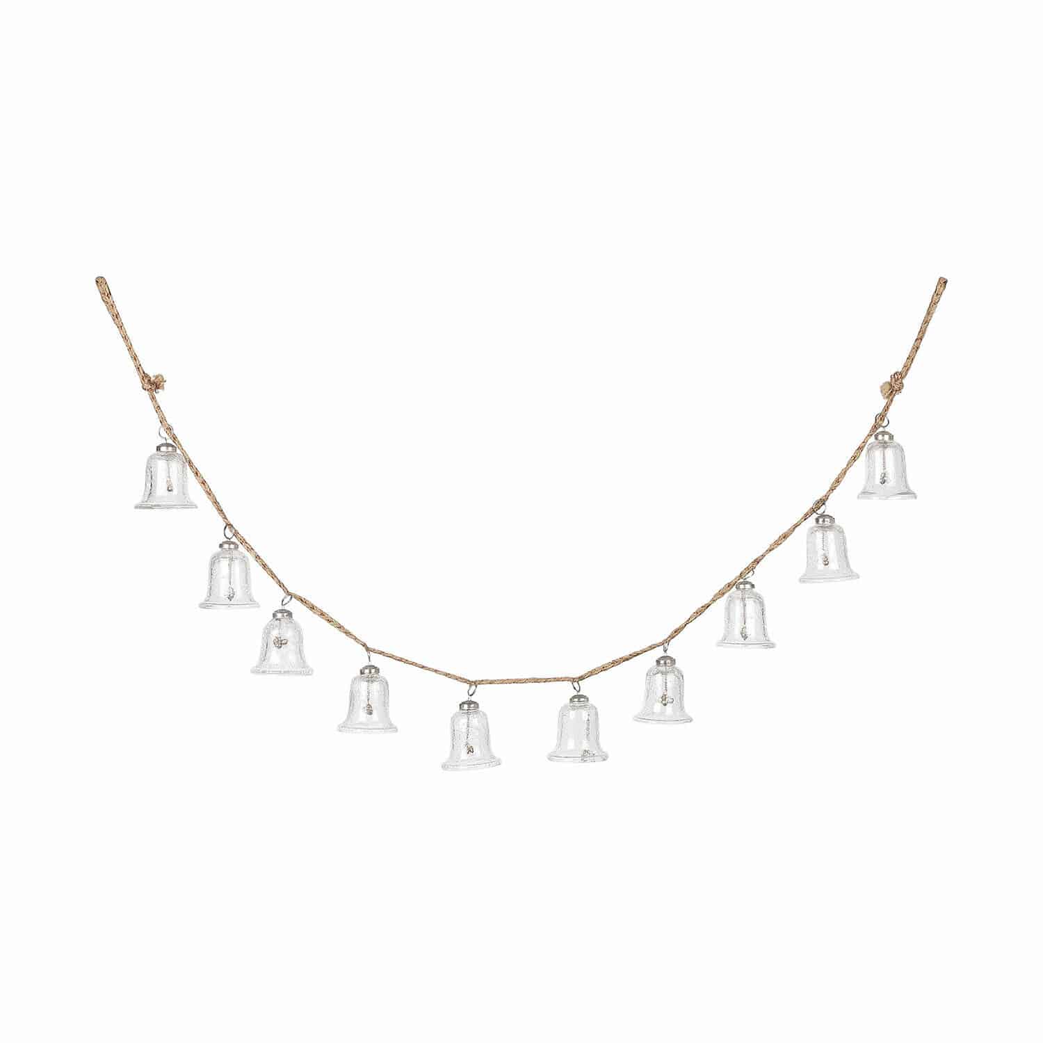 Guirlande Bells Slinger met transparante glazen bellen aan juten touw voor binnen- en feestdecoratie