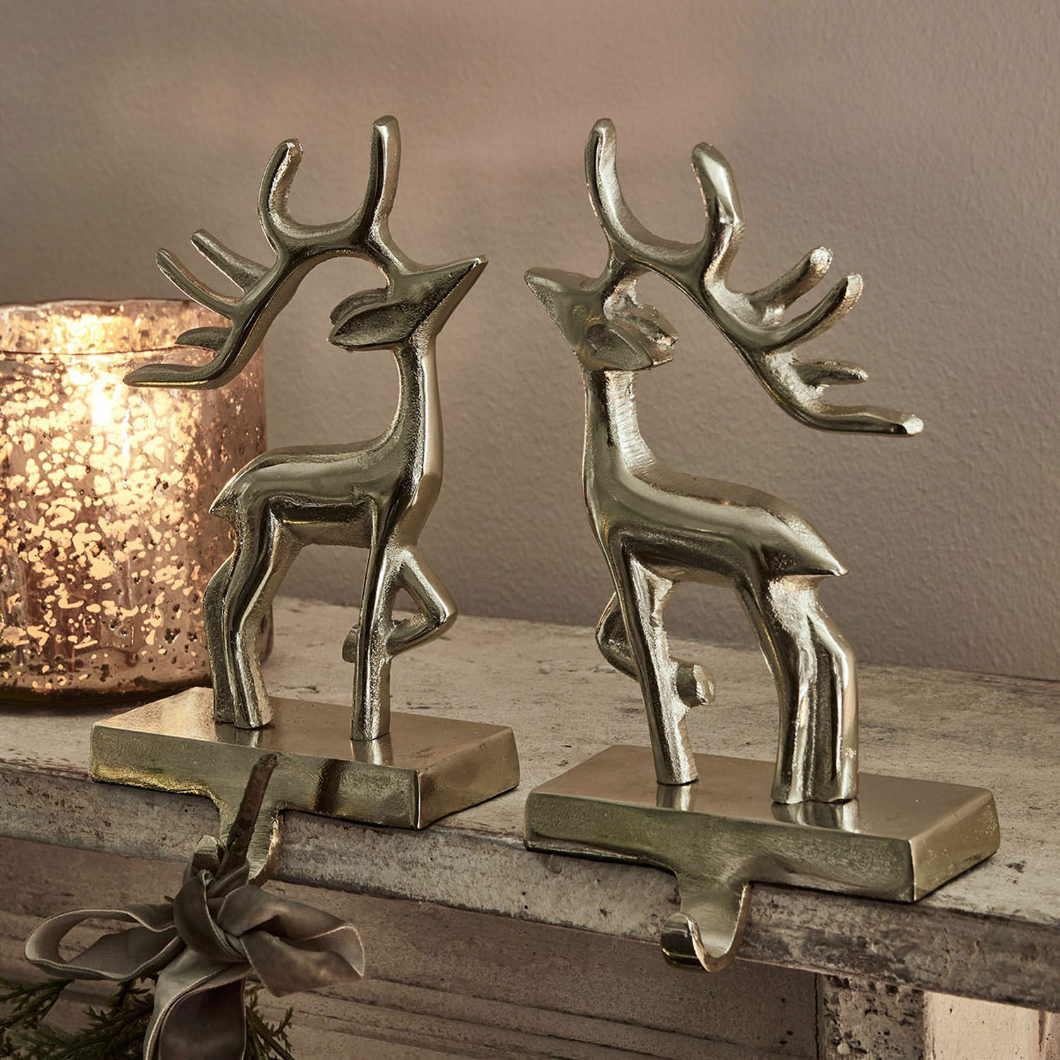 Lot de 2 patères Beaupuy Décorations dorées en métal de rennes avec base et crochet, décoration de cheminée festive