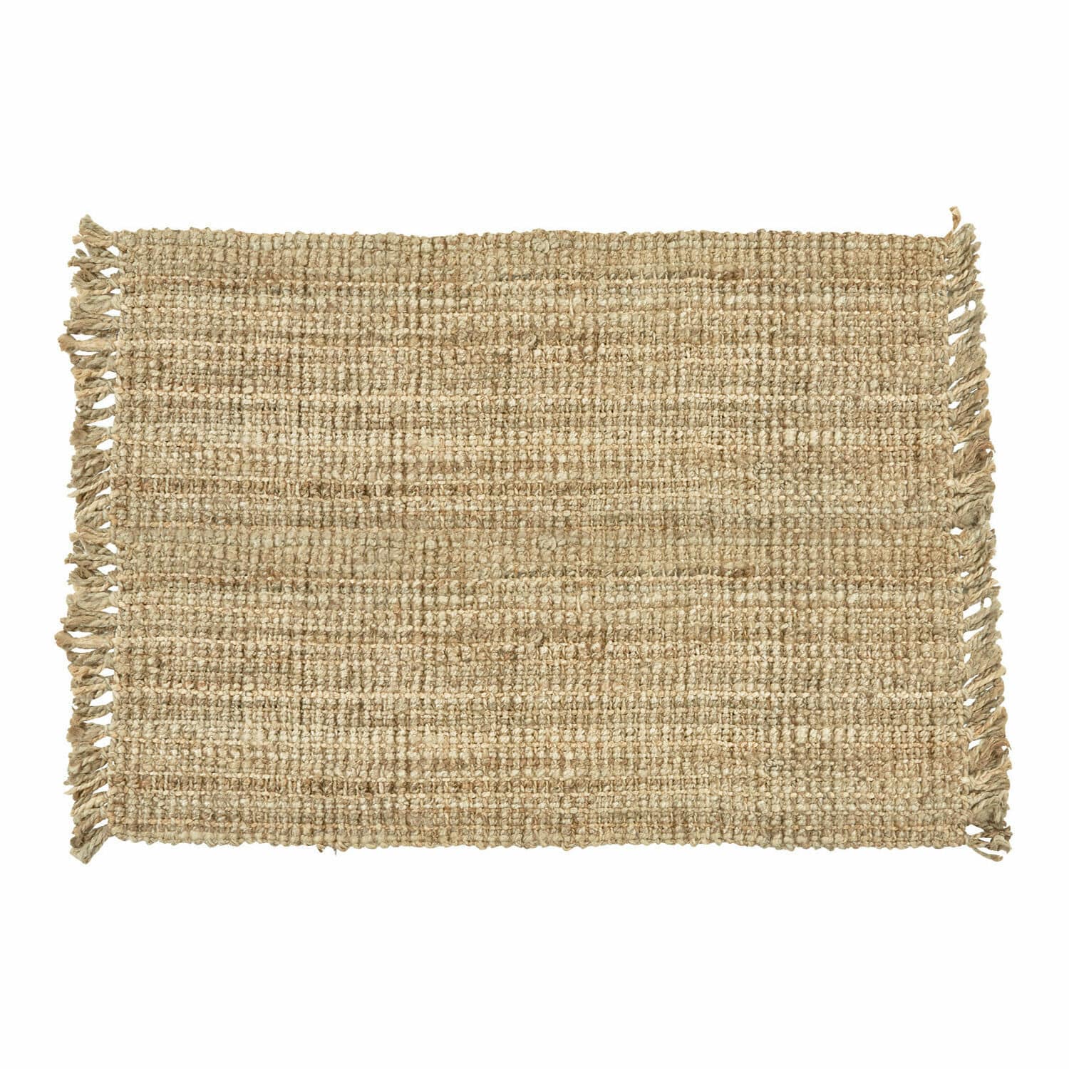 Tapis beige en jute avec texture naturelle et franges sur les côtés, décoration intérieure