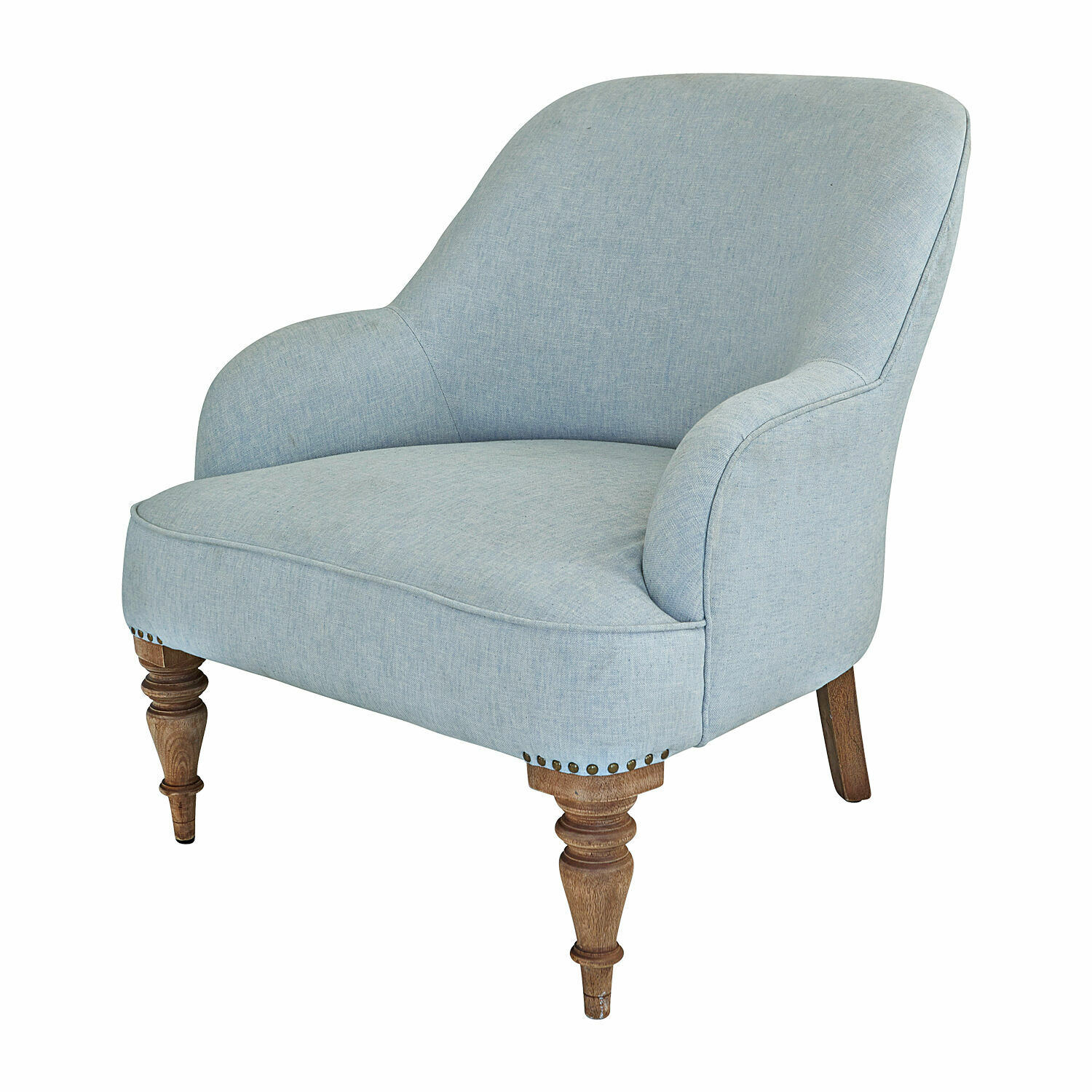 Fauteuil Ainsley Blauwe gestoffeerde fauteuil met houten poten, comfortabele woonkamerstoel