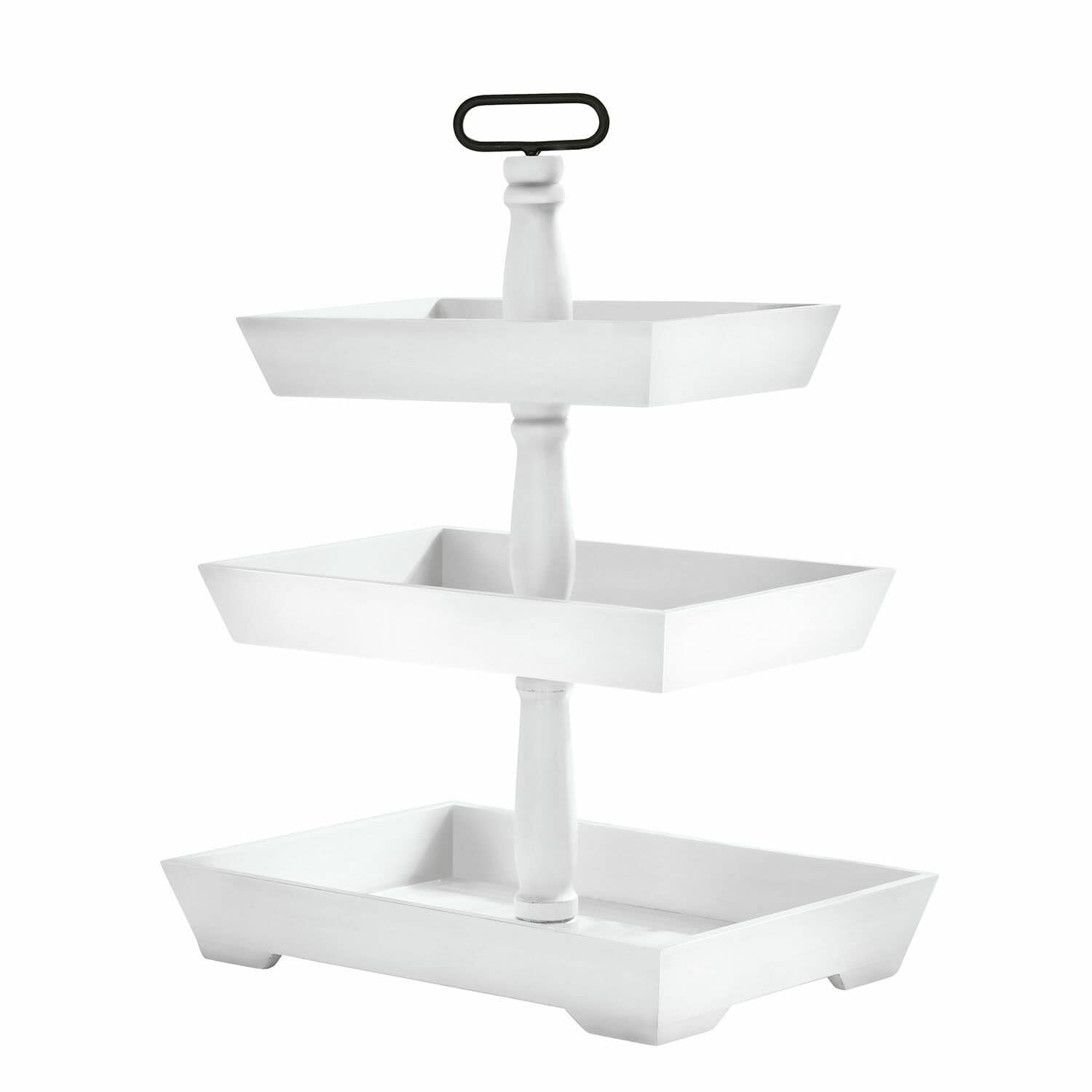 Étagère Editha à trois niveaux en bois blanc antique pour rangement et décoration pratique