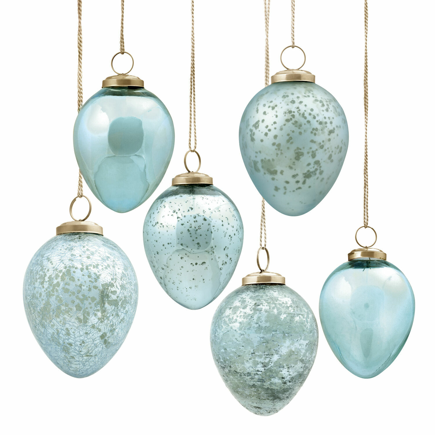 blauw Set van 6 blauwe glazen paaseieren met metalen ophangringen voor decoratie