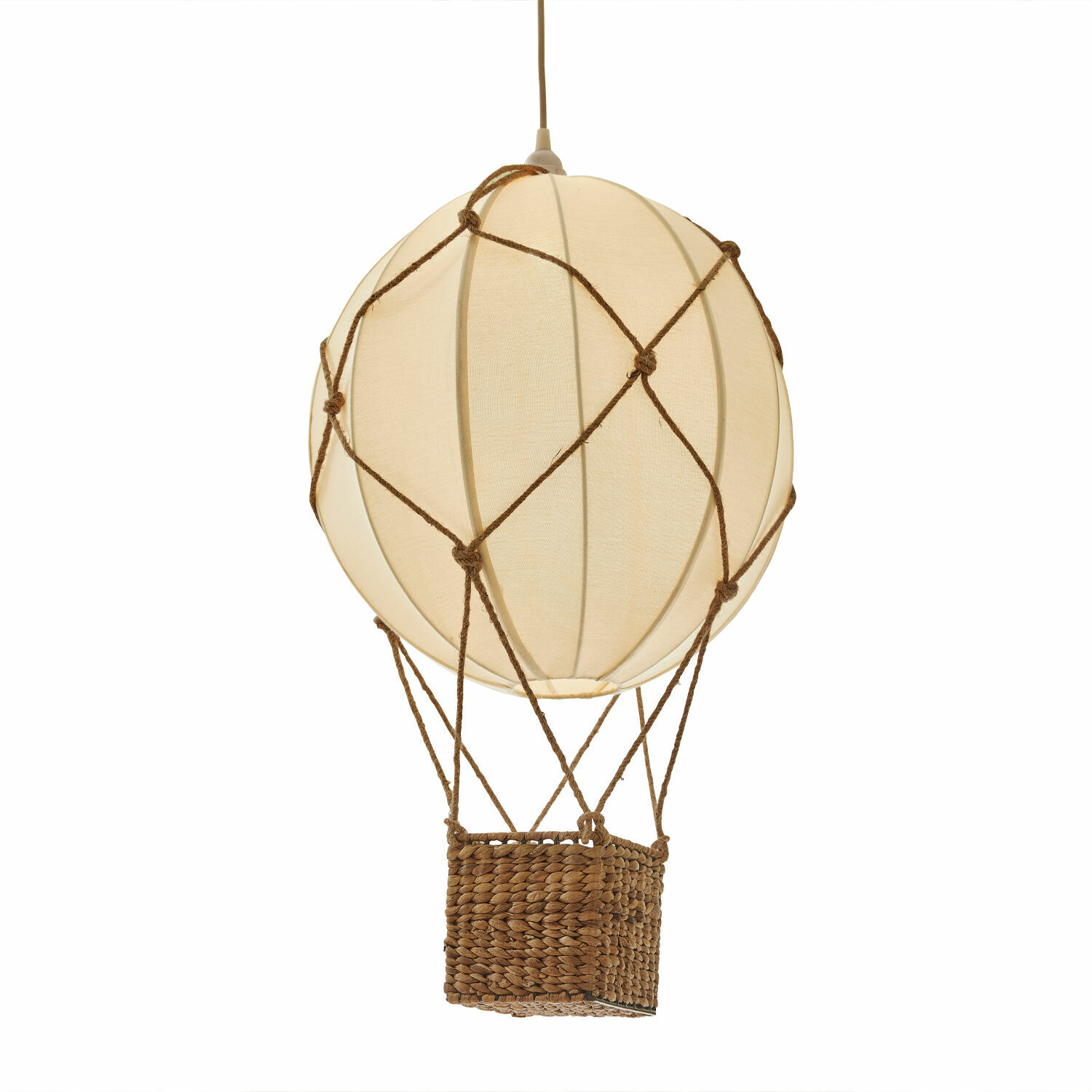 Hanglamp Plumillon Hanglamp in luchtballonvorm van beige stof en natuurlijke touw voor interieurdecoratie