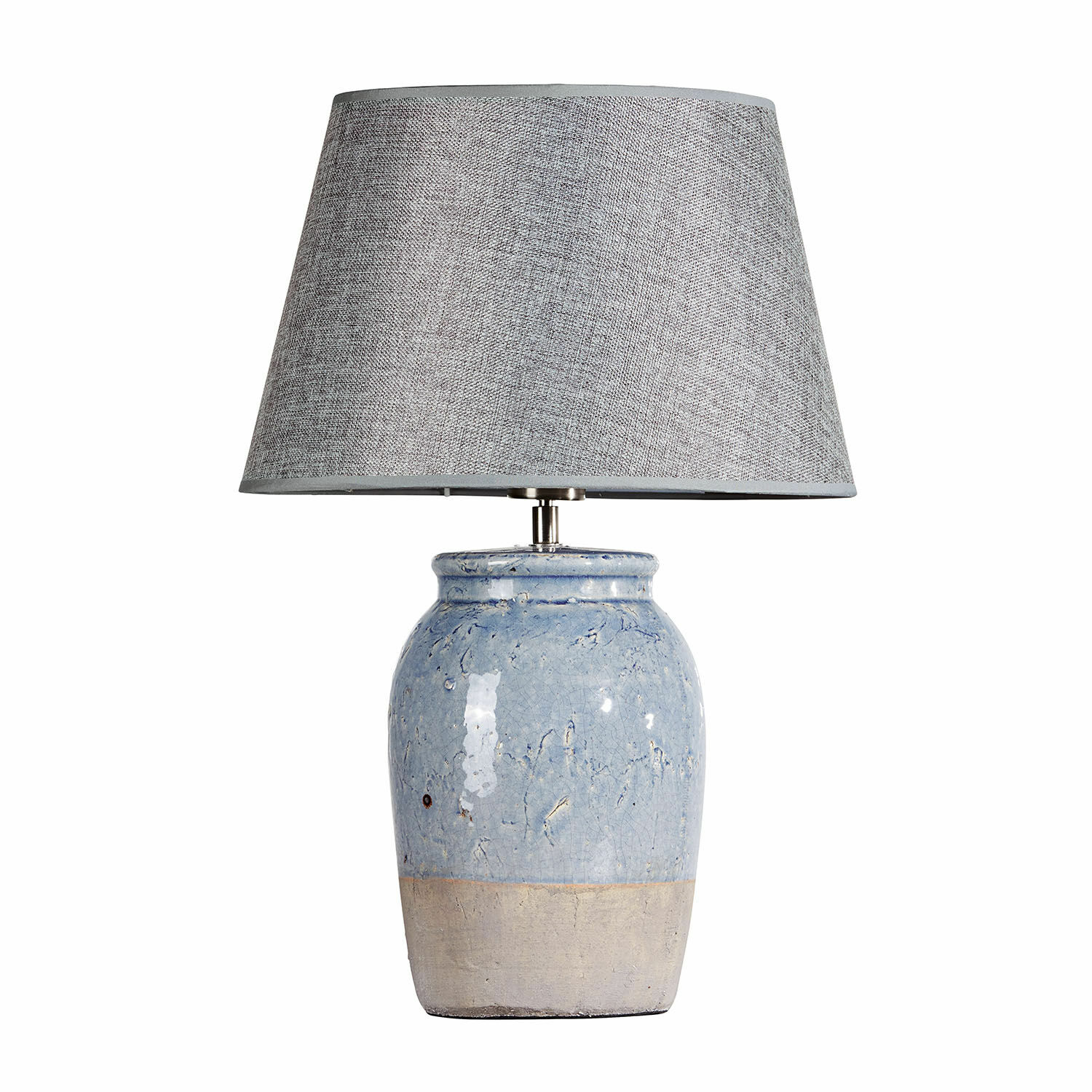 Lampe à poser Manly Lampe de table avec base en céramique bleue et abat-jour gris en tissu pour salon