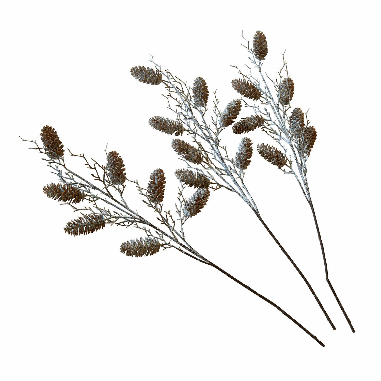 Lot de 3 branches décoratives Tenerica Branches décoratives avec pommes de pin marron et effet neige blanc pour décoration intérieure