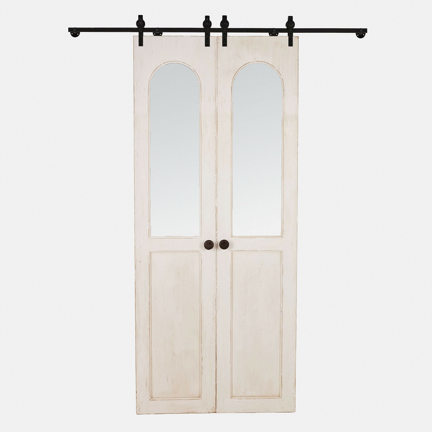Double-porte coulissante Eiraveth Porte coulissante double en bois blanc avec miroir et rail métallique pour intérieur élégant