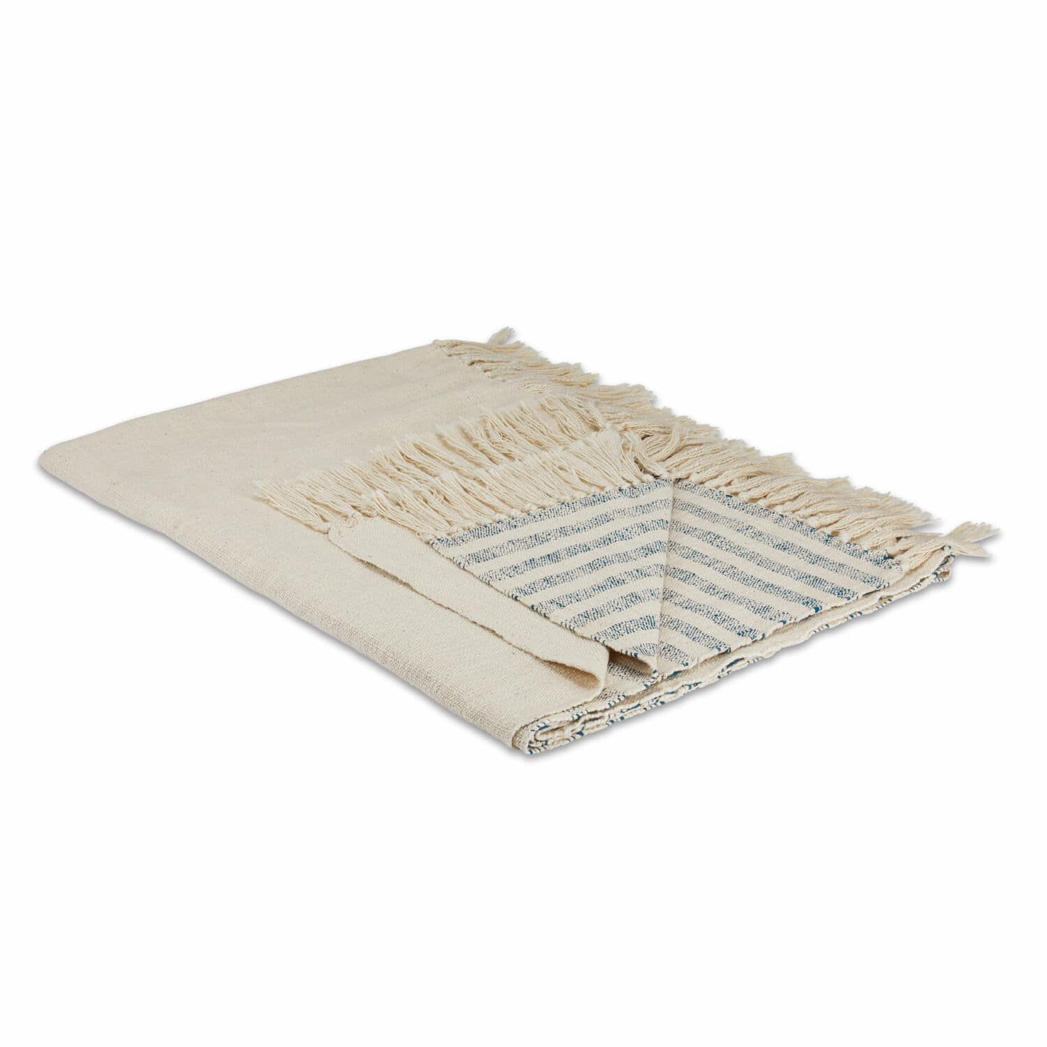 Plaid Marpent Plaid en coton naturel avec franges et rayures bleues, doux et décoratif