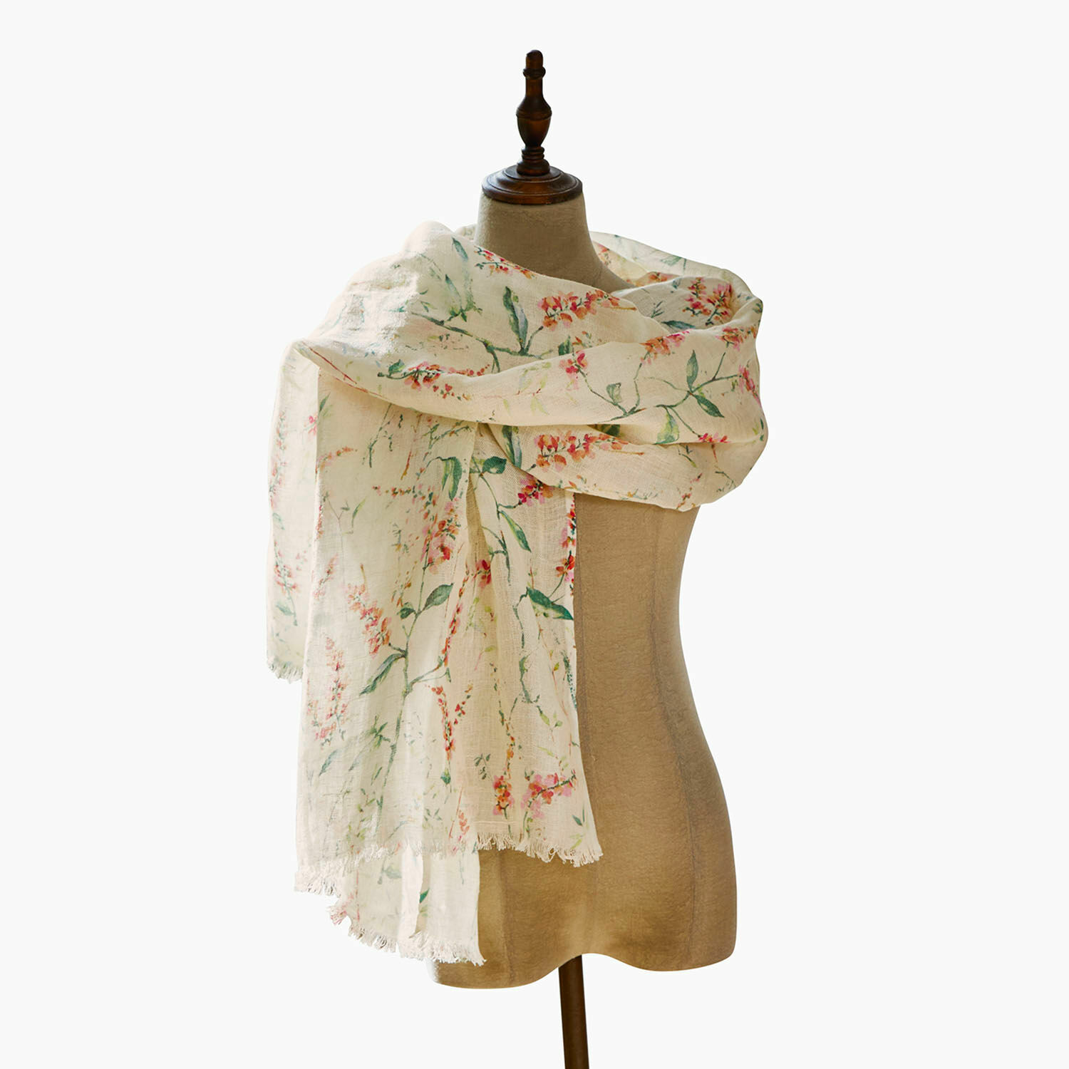 Étole Soleilou Écharpe légère en coton crème avec motif floral, parfaite pour les looks printaniers